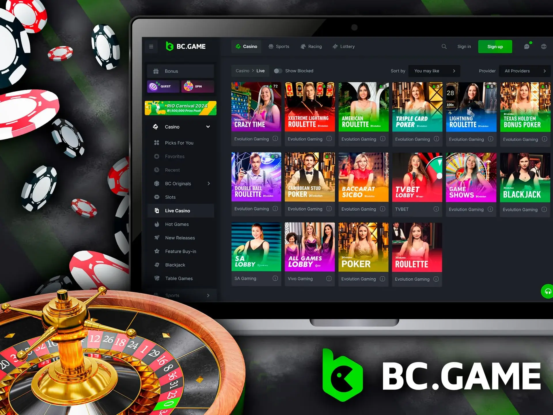 Try Live Casino games at BC Game platform.