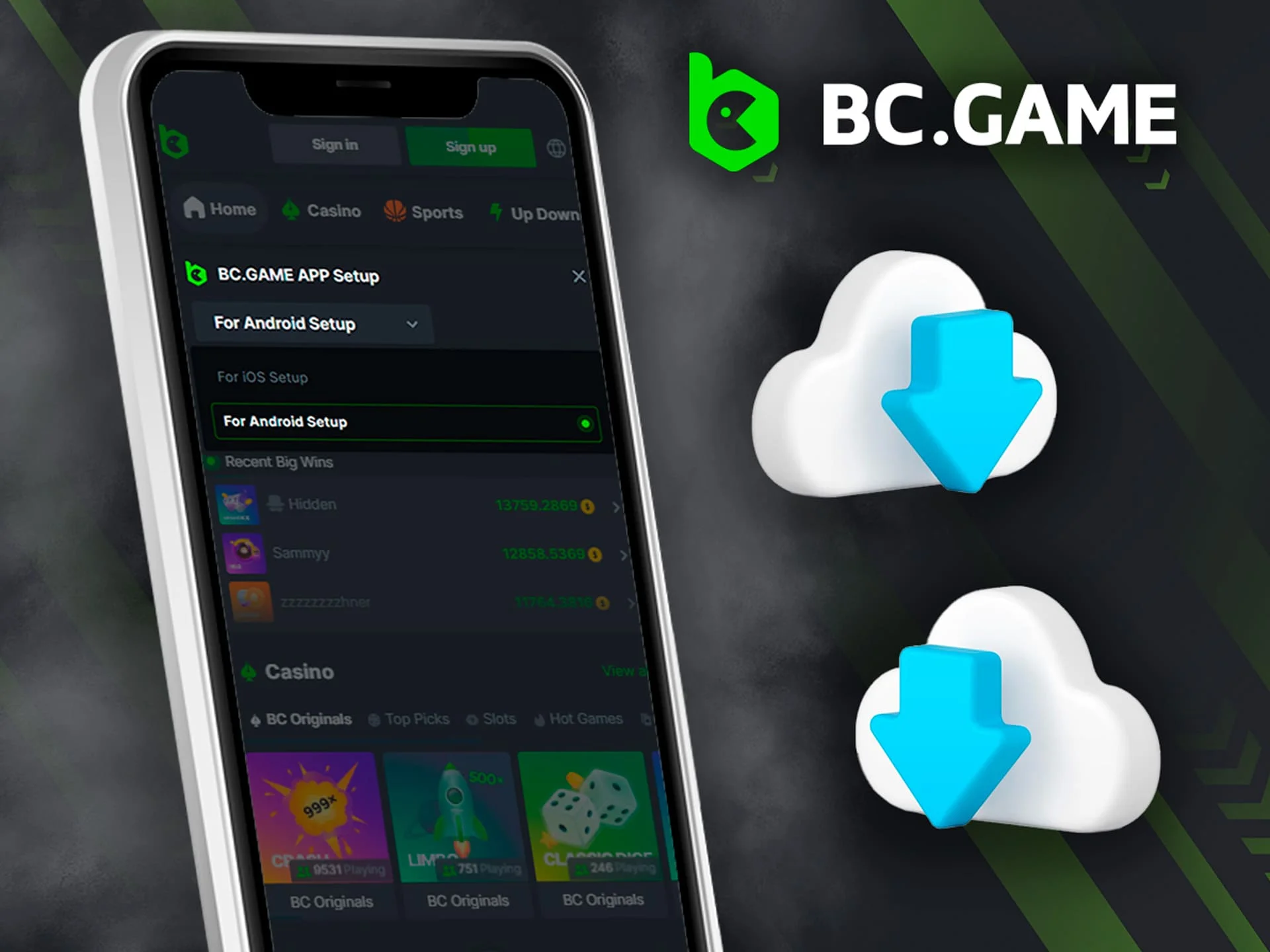 Description of the process of downloading the BC Game application.