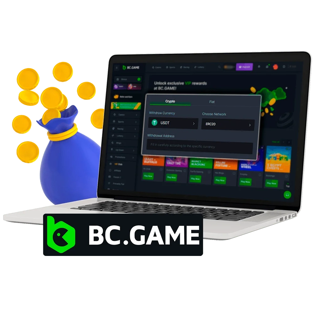 Description of withdrawal methods and limits at BC Game platform.