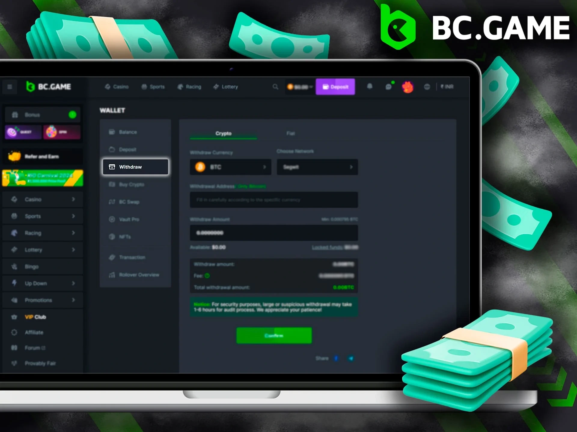 What is the best way to withdraw funds from BC Game.