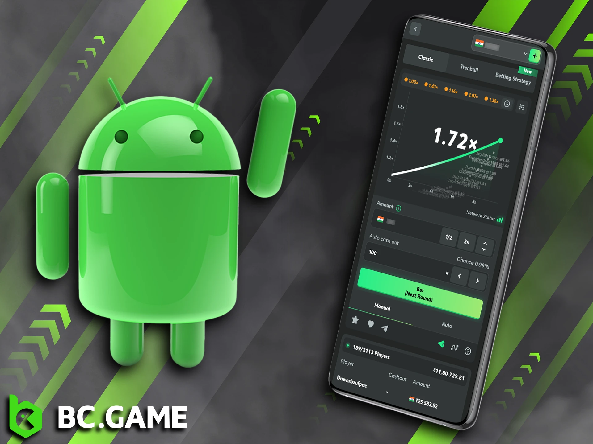 Install the BC Game app and play Crash on your Android device.