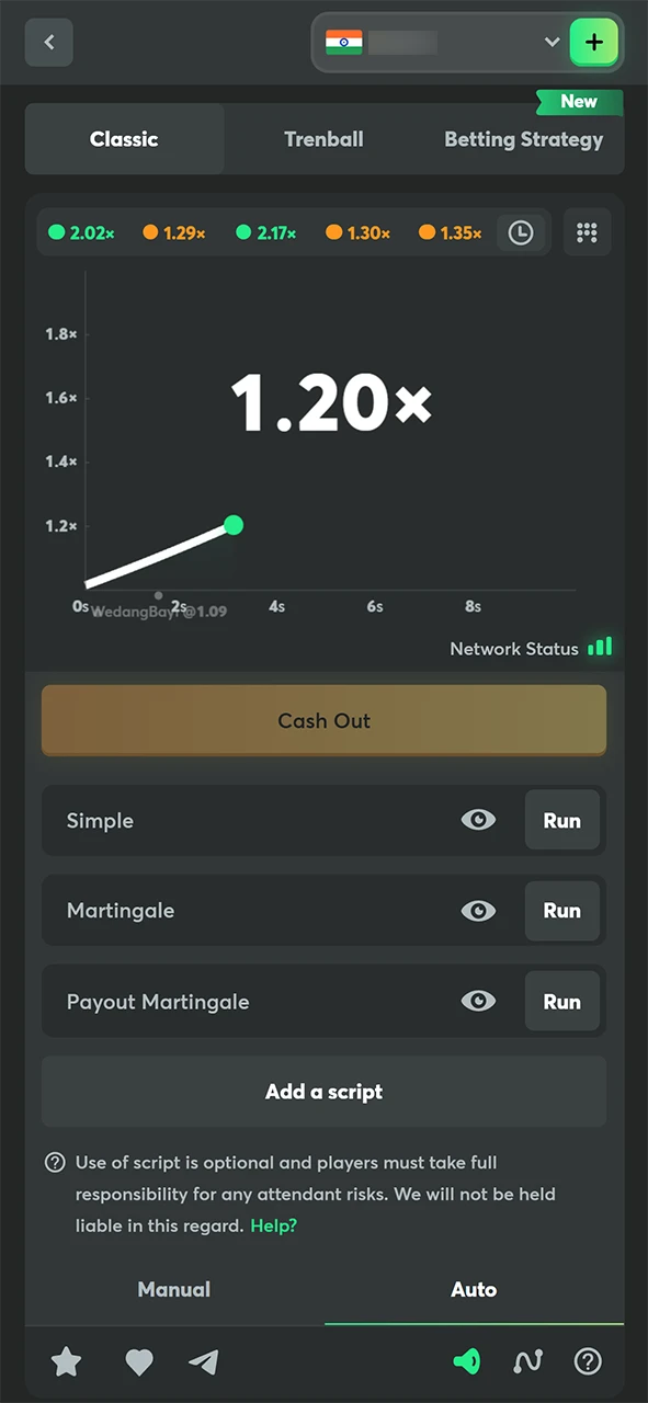 Auto bet mode in BC Game's Crash game.