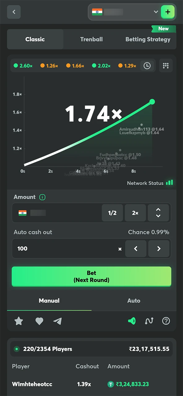 The classic Crash game interface from BC Game.
