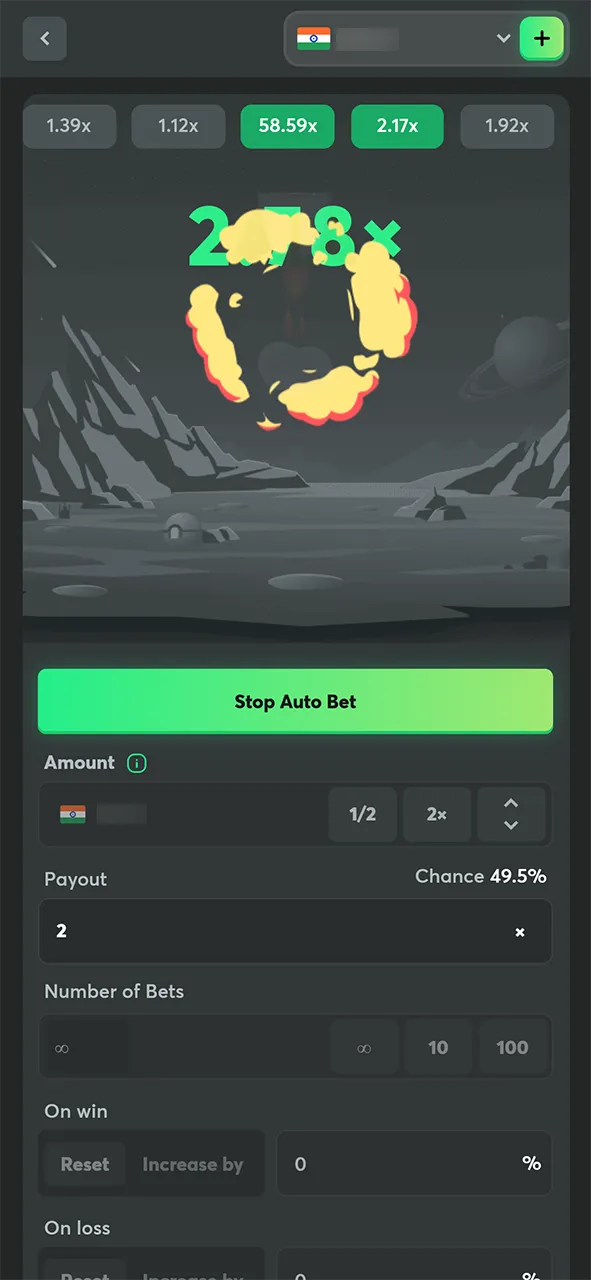 Automatic betting mode in Limbo on BC Game.