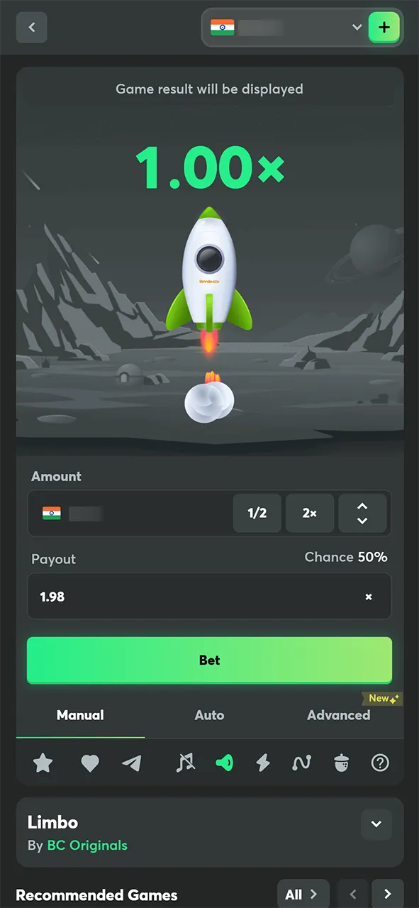 BC Game's Limbo game main screen.