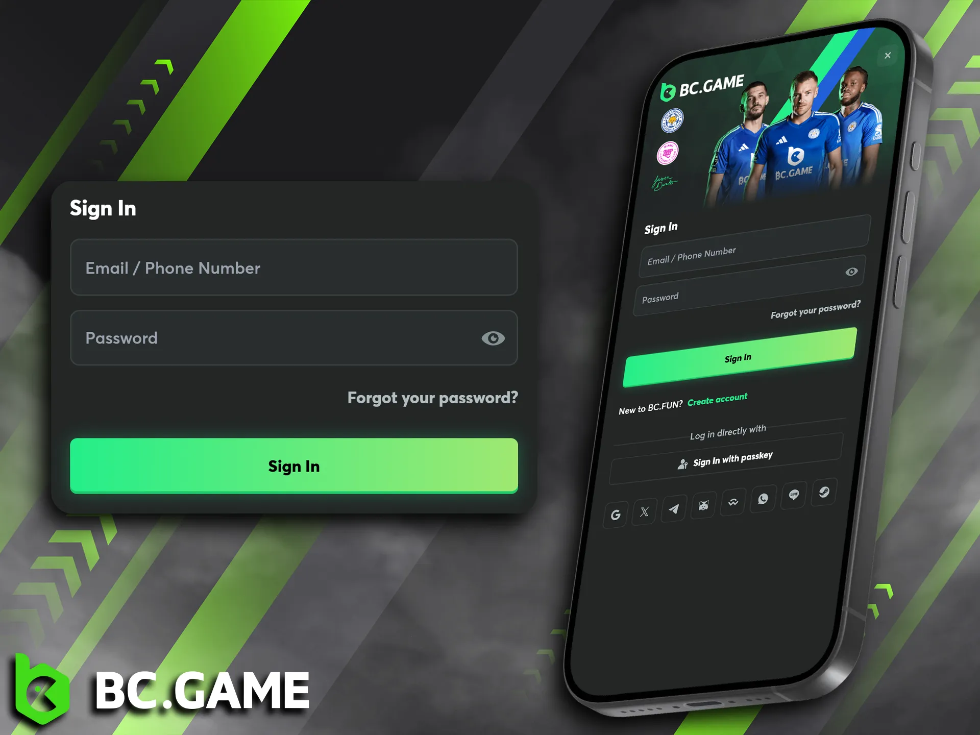 You can easily log in to your BC Game account using the mobile app.