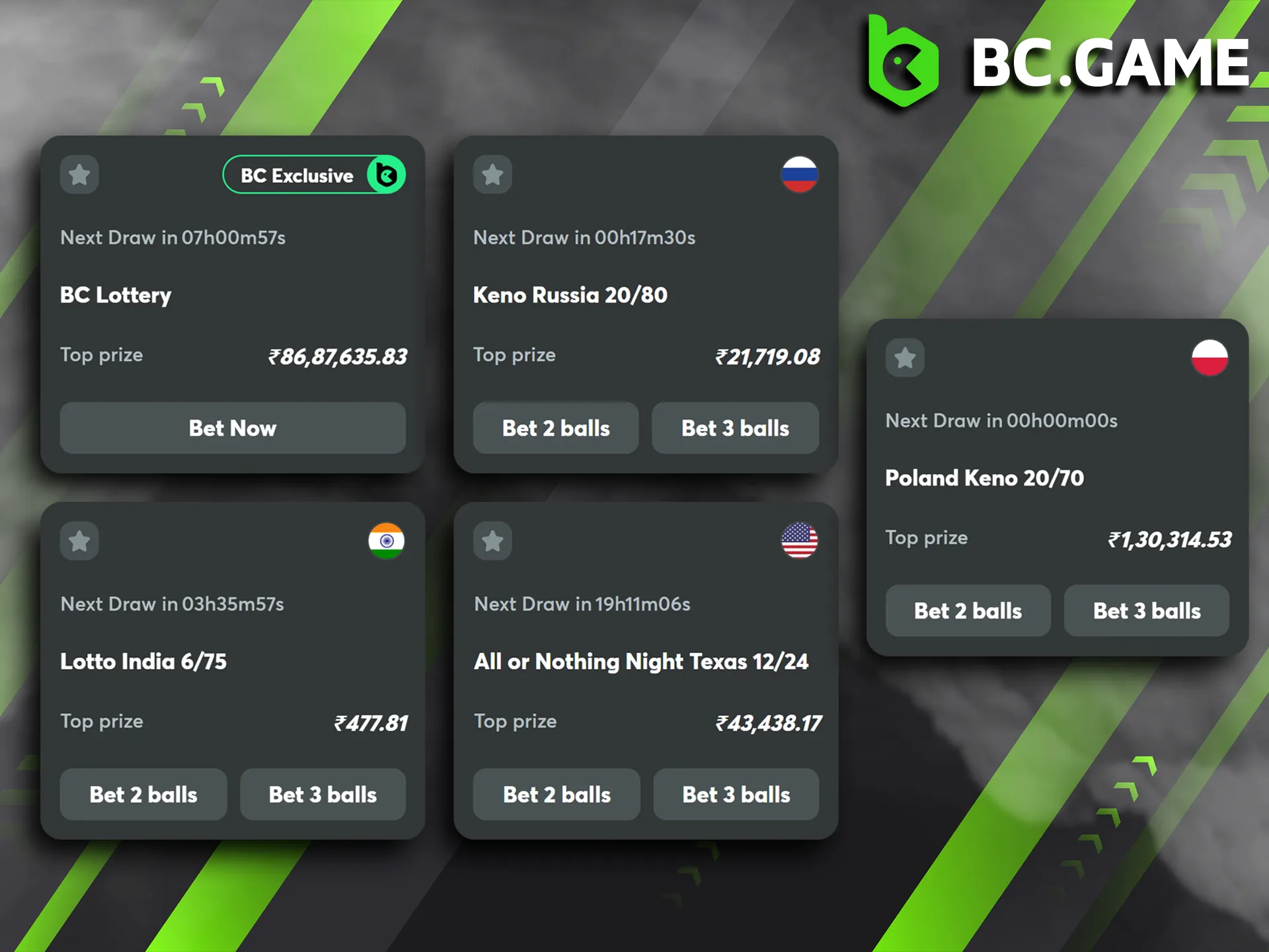 Learn about the most popular lotteries on the BC Game platform.