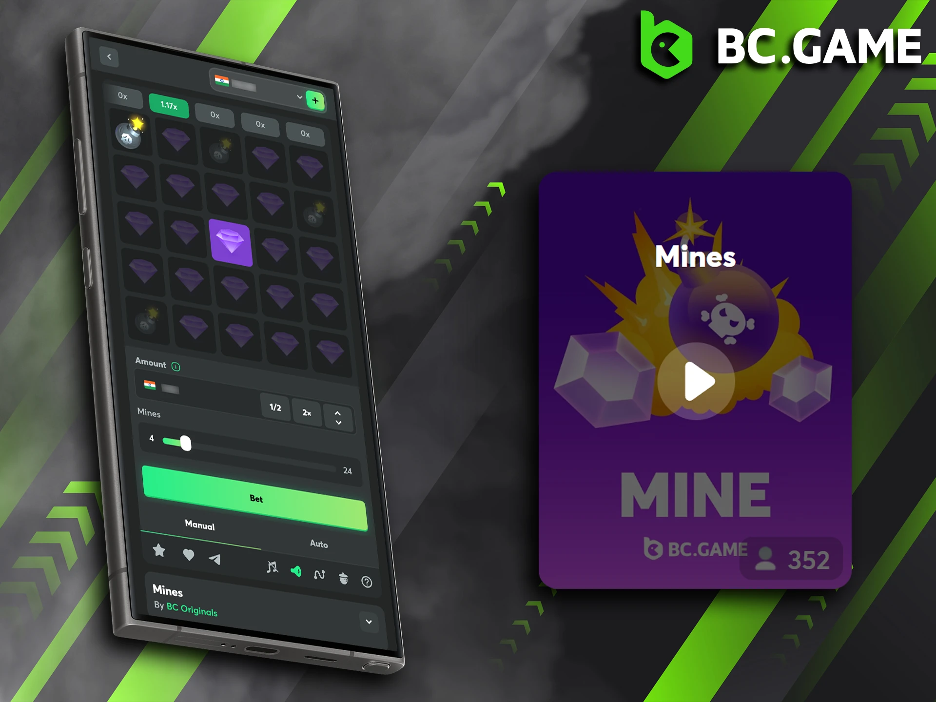 Play Mines in the BC Game mobile app for Andorid and iOS.