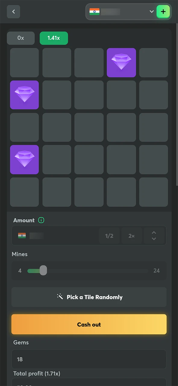 Cash out in Mines at BC Game.