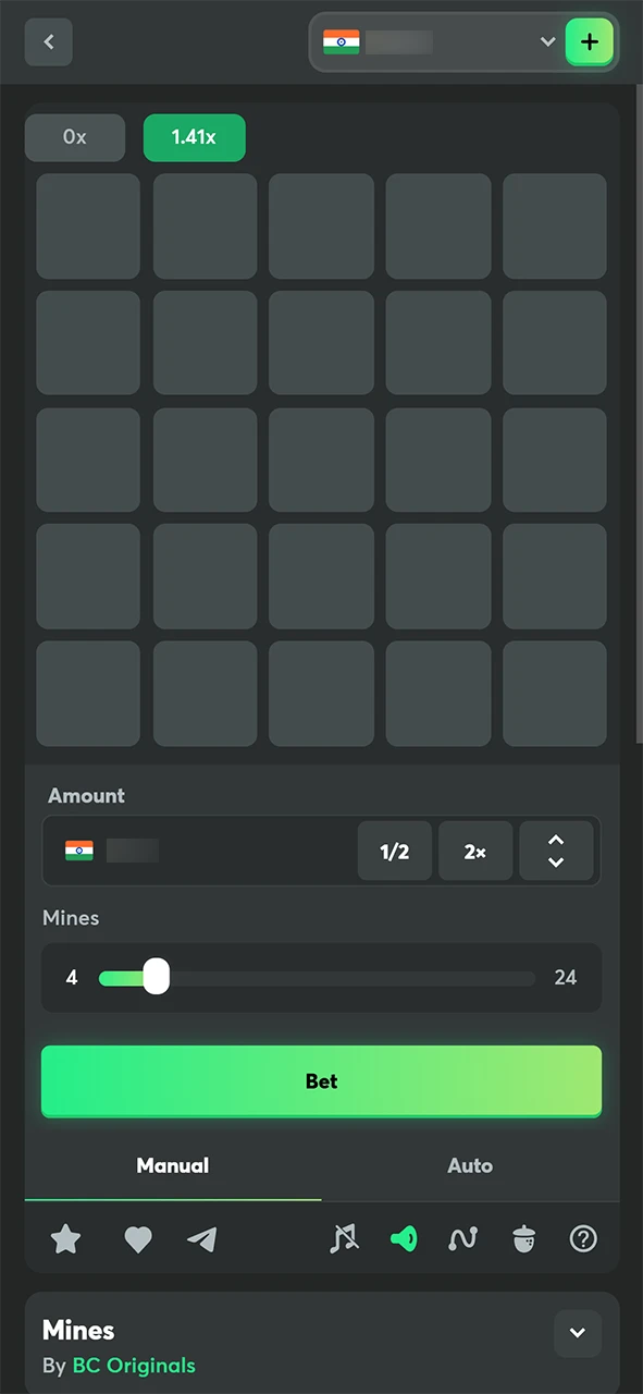 BC Game's Mines main screen.