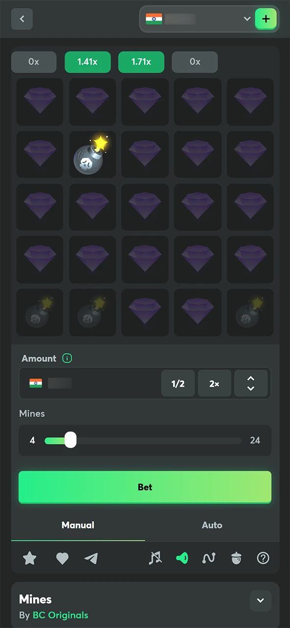 End of round in Mines at BC Game.