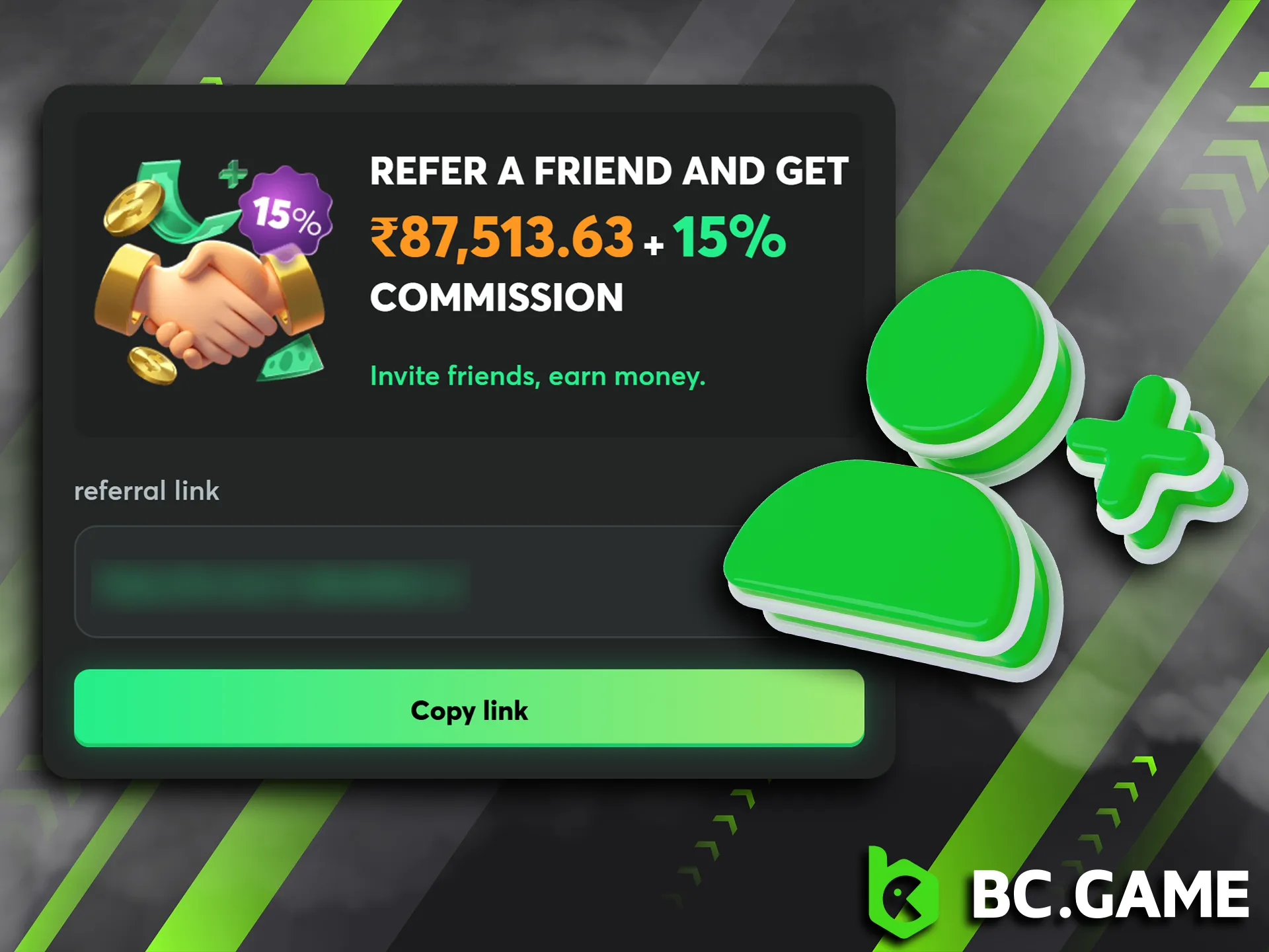 Learn how to invite a friend to the BC Game through a referral link.