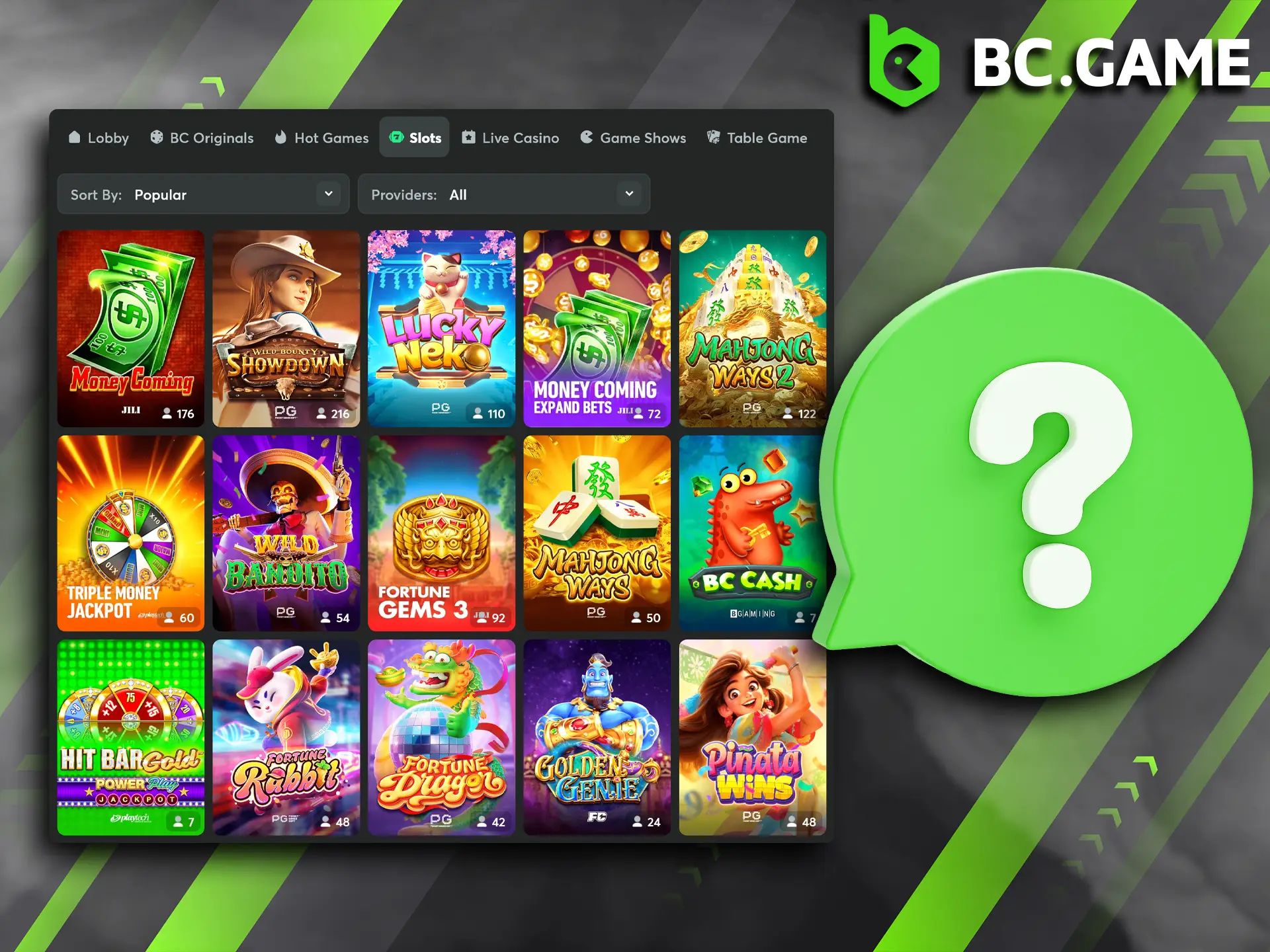 Explore the slots section at BC Game and find your perfect game to start playing.