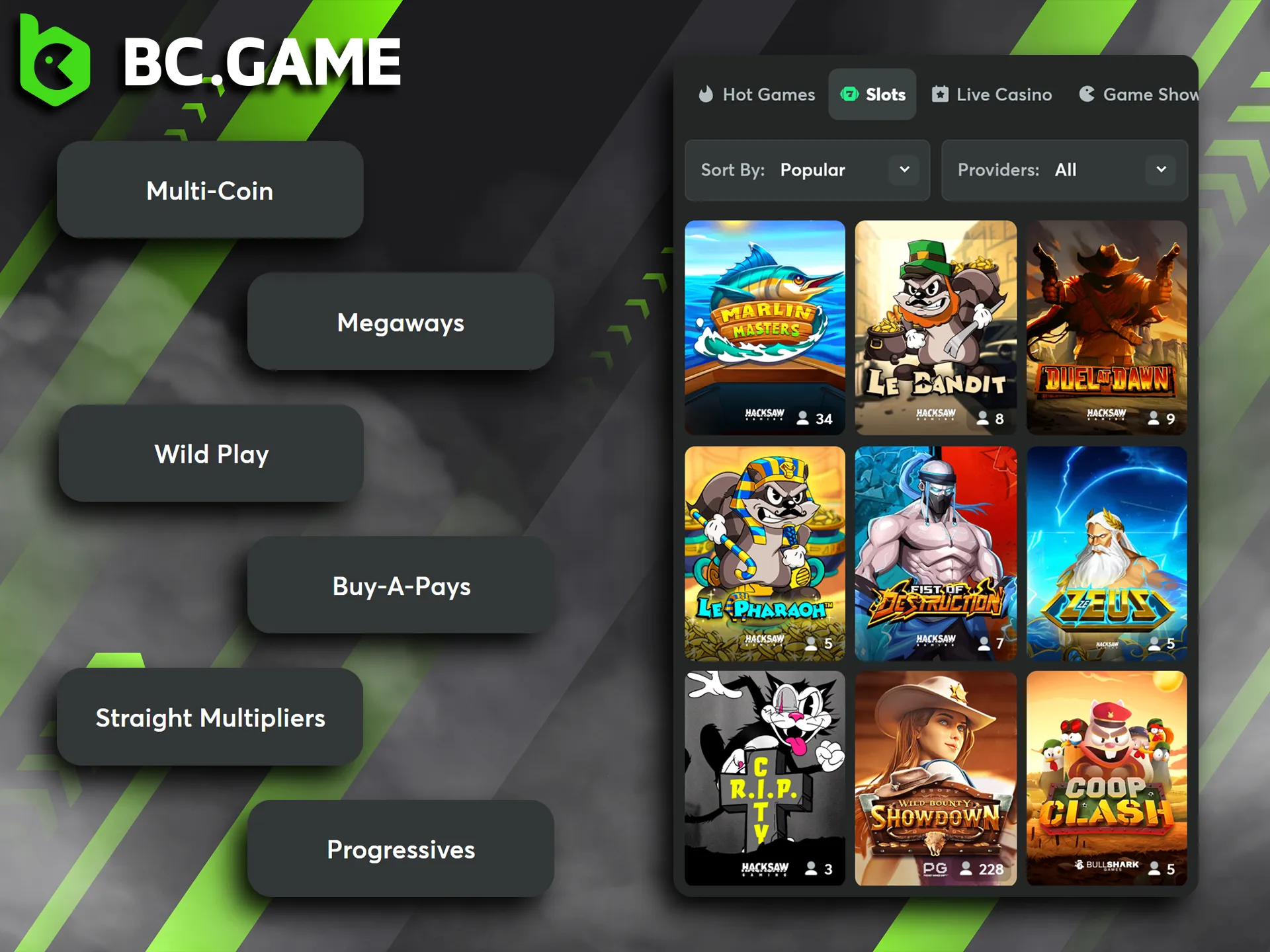 BC Game boasts a diverse collection of slot games.