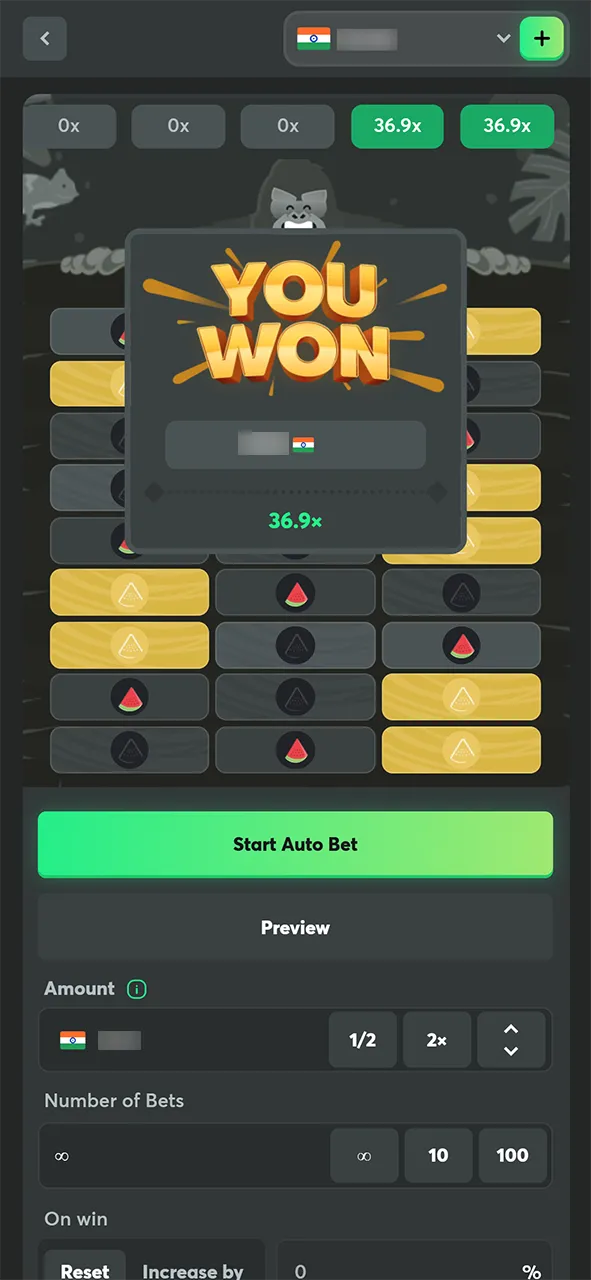 Winning Tower Legend at BC Game.