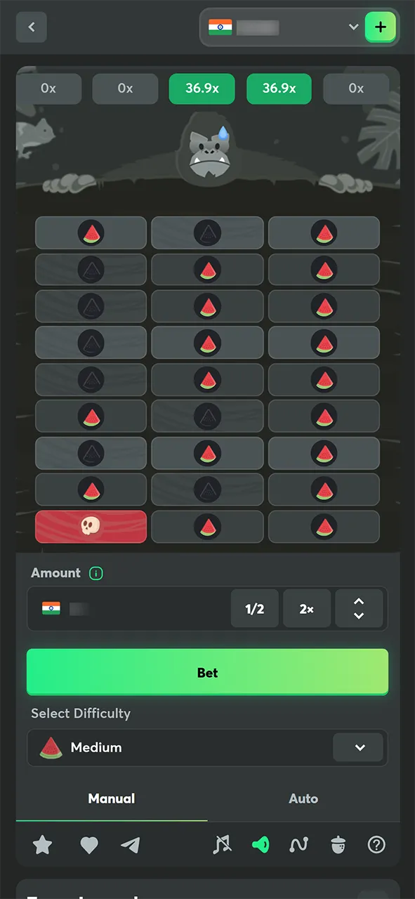 Choosing the wrong tile in Tower Legend at BC Game.