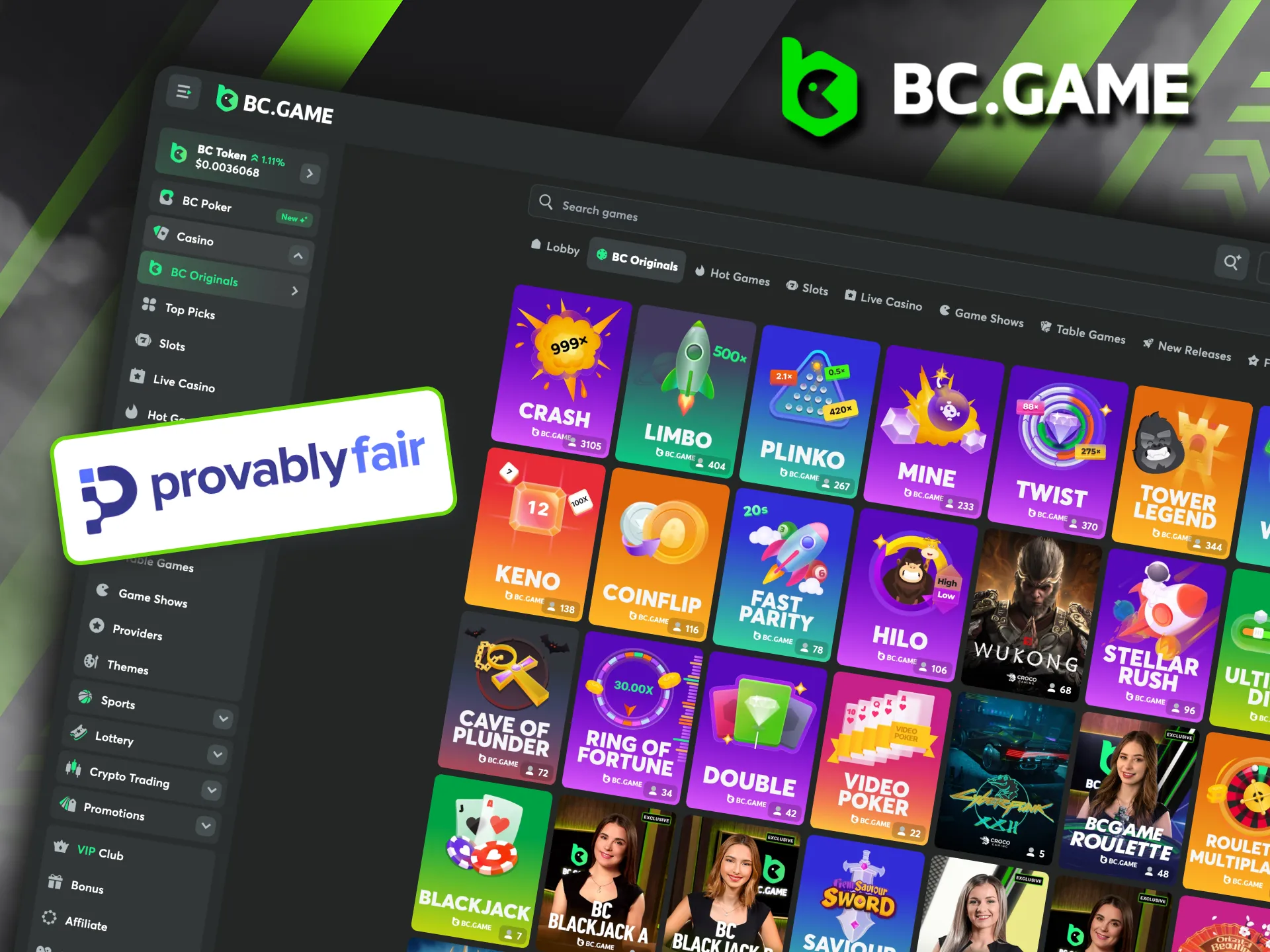 Designed with innovation in mind, BC Originals guarantee player trust through Provably Fair systems and blockchain.