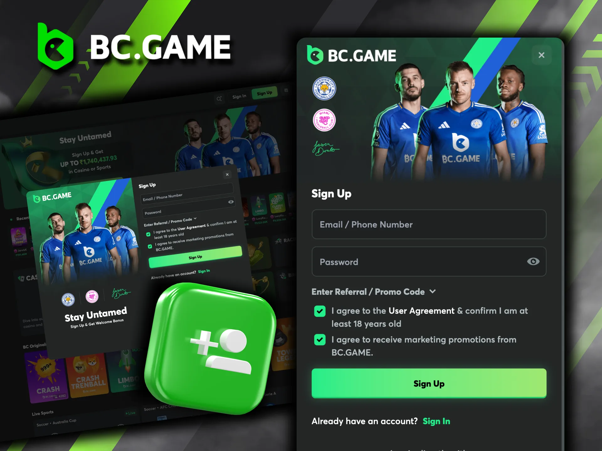 Create your BC Game account by signing up with email, phone, or social networks today.