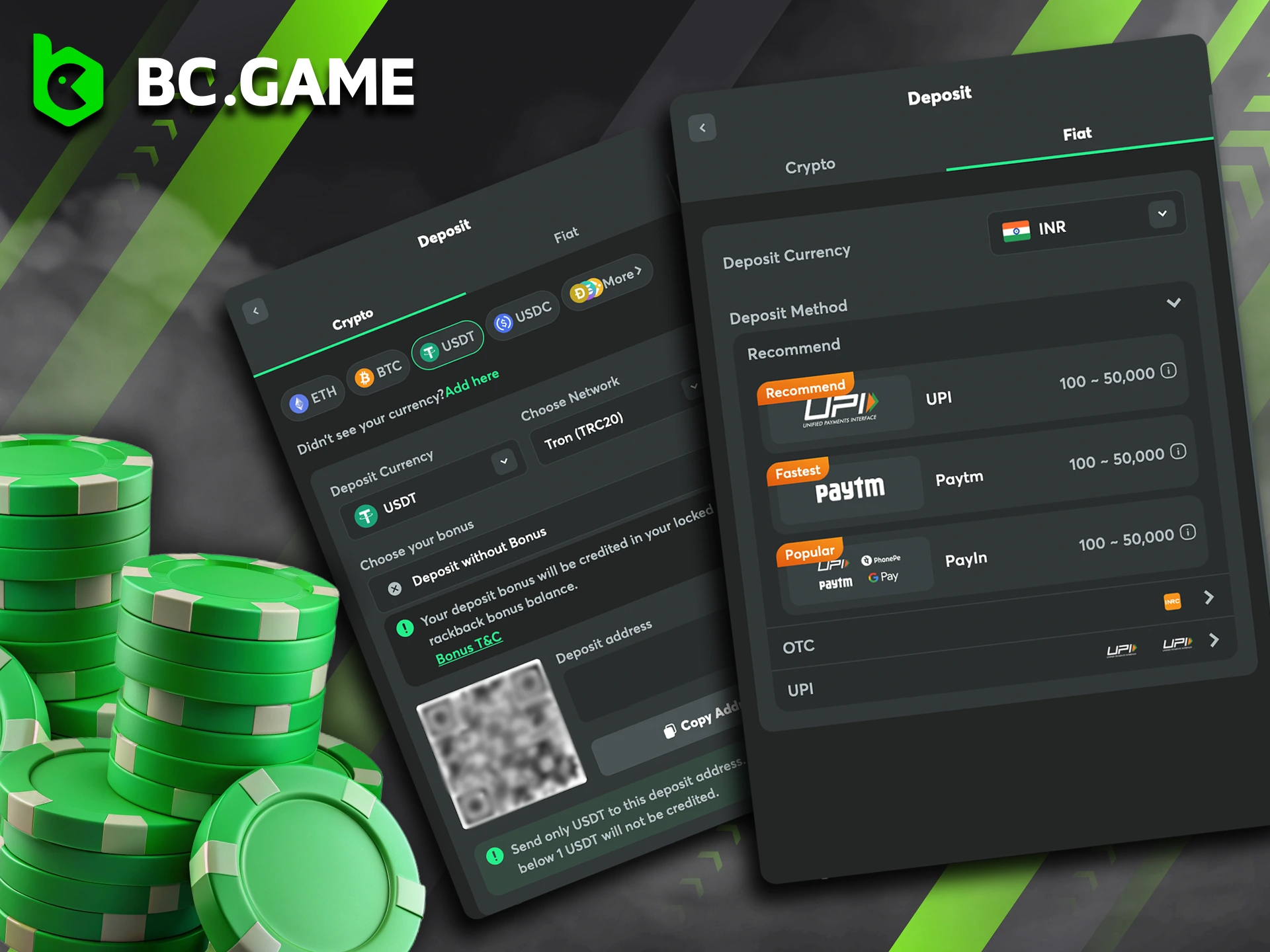 BC Game offers its players a wide range of payment methods.