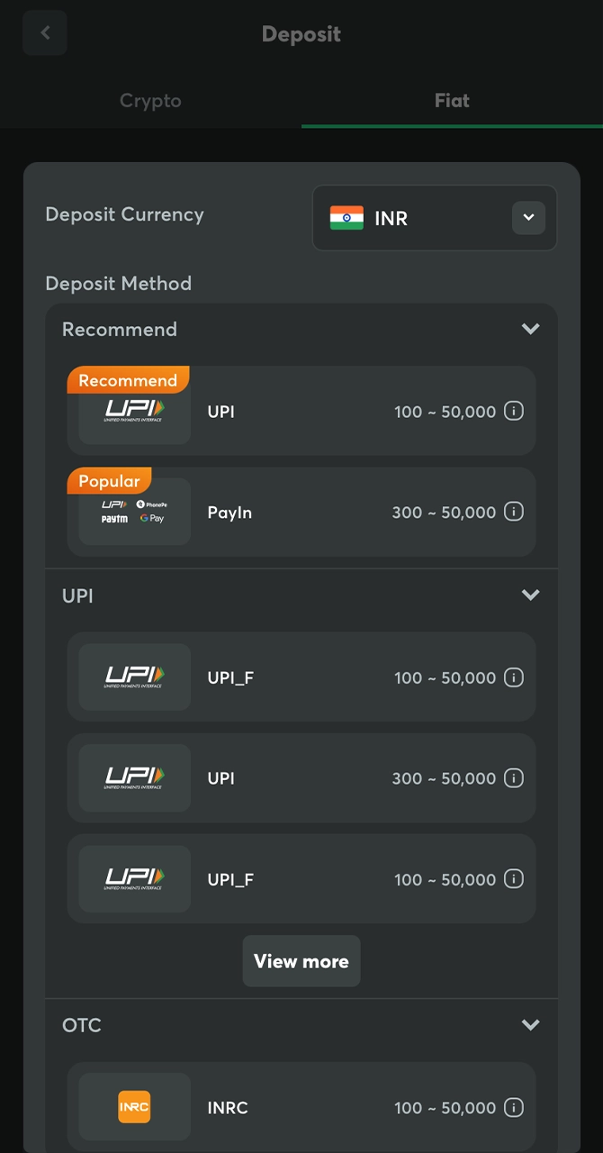 Choose a suitable method of replenishment of your BC Game account.