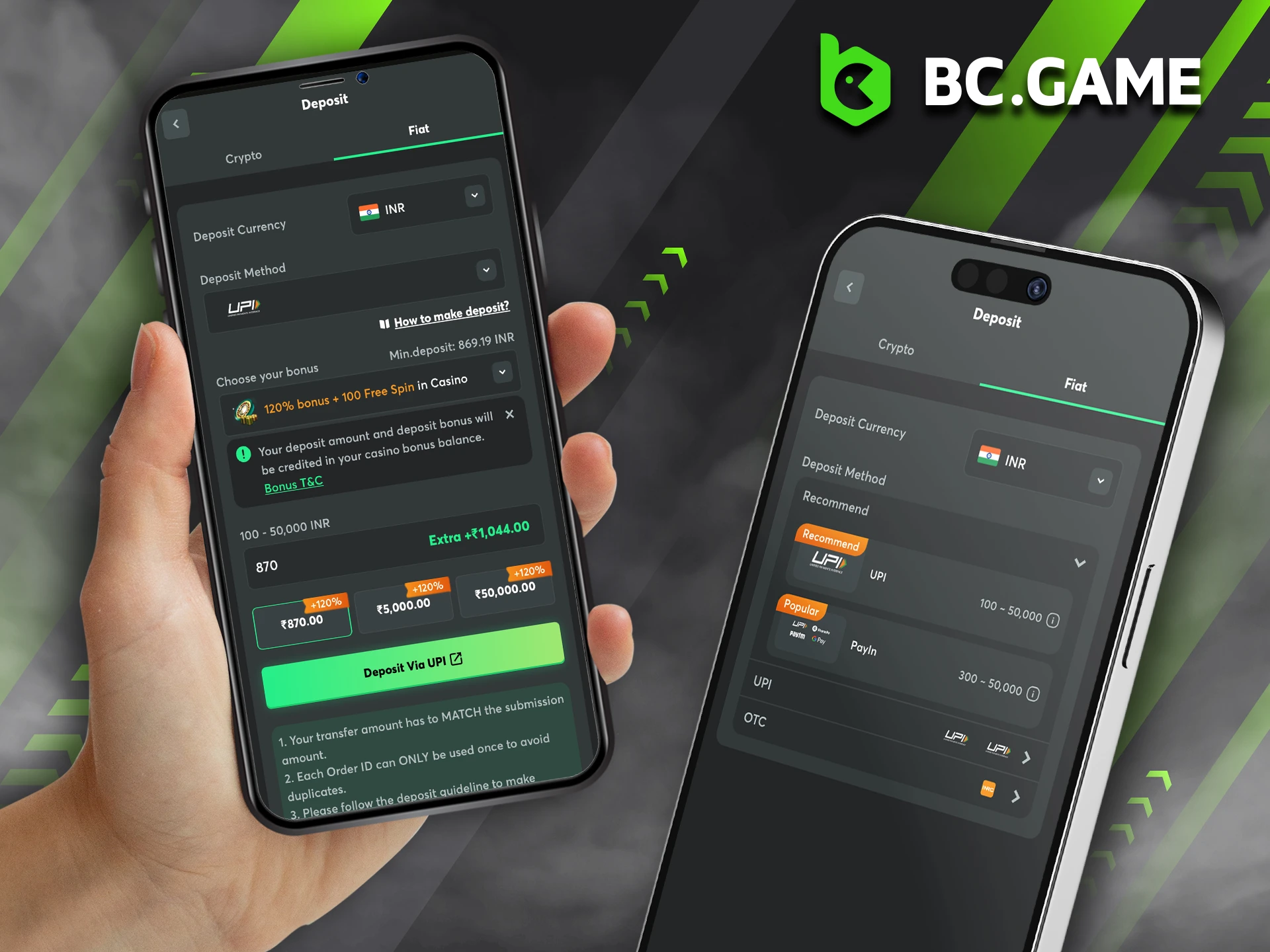 Fund your personal account using the BC Game app.