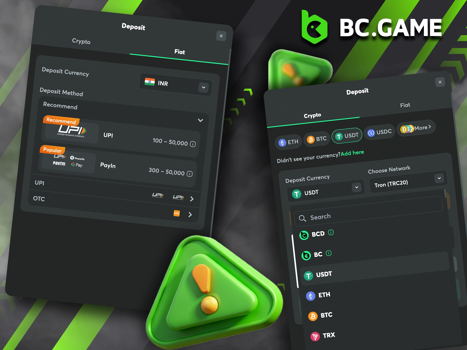 Learn about possible problems when depositing to your BC Game account.