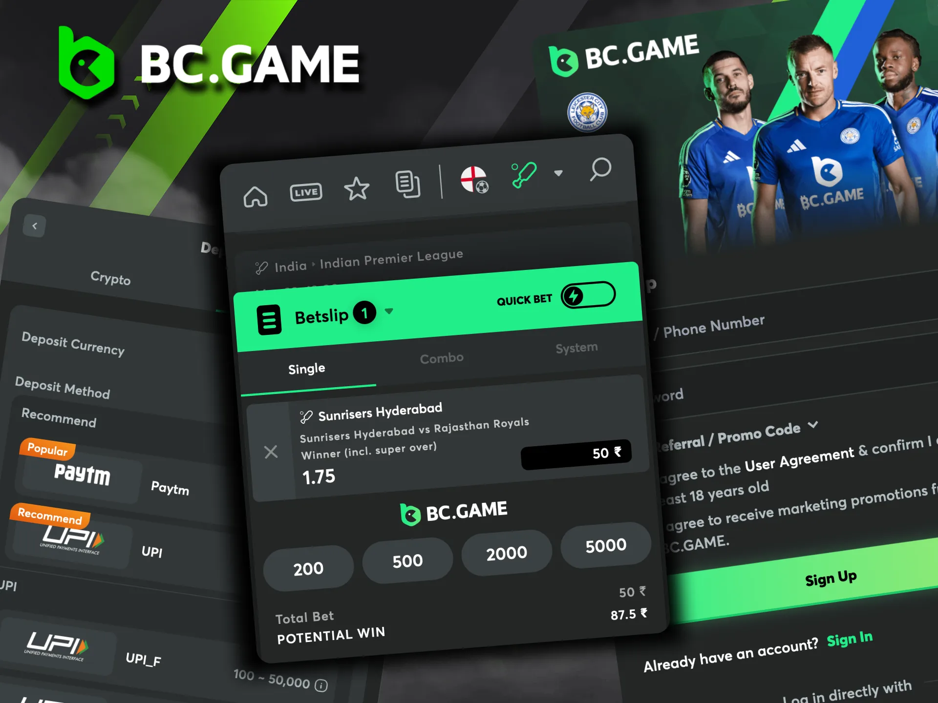BC Game simplifies IPL betting — log in, fund your account, and explore exciting markets now.