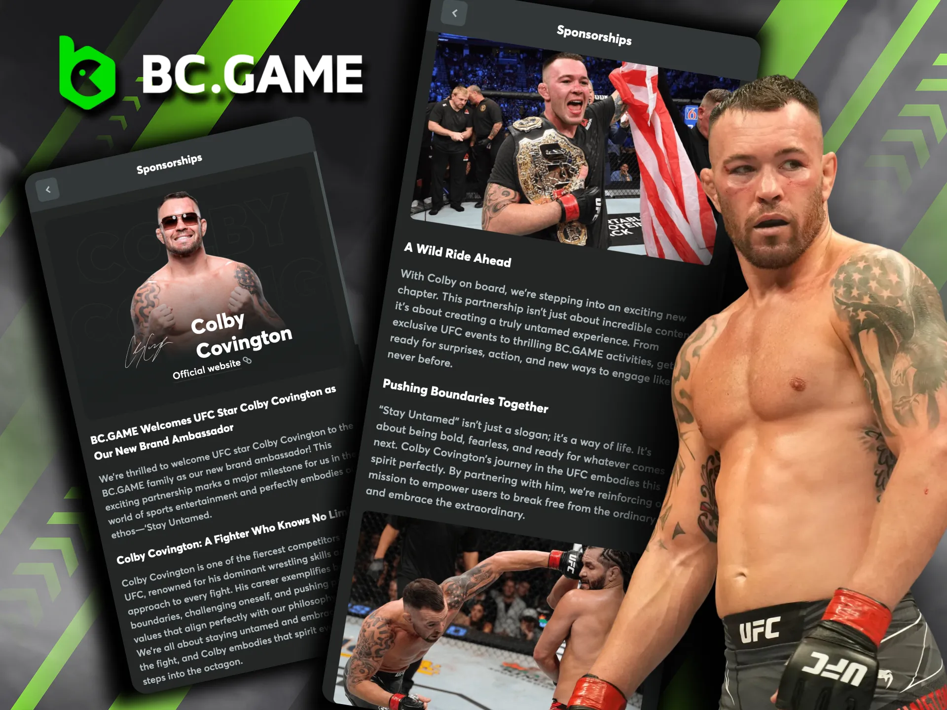 Discover Colby Covington, BC Game ambassador and MMA star with a bold stage persona.