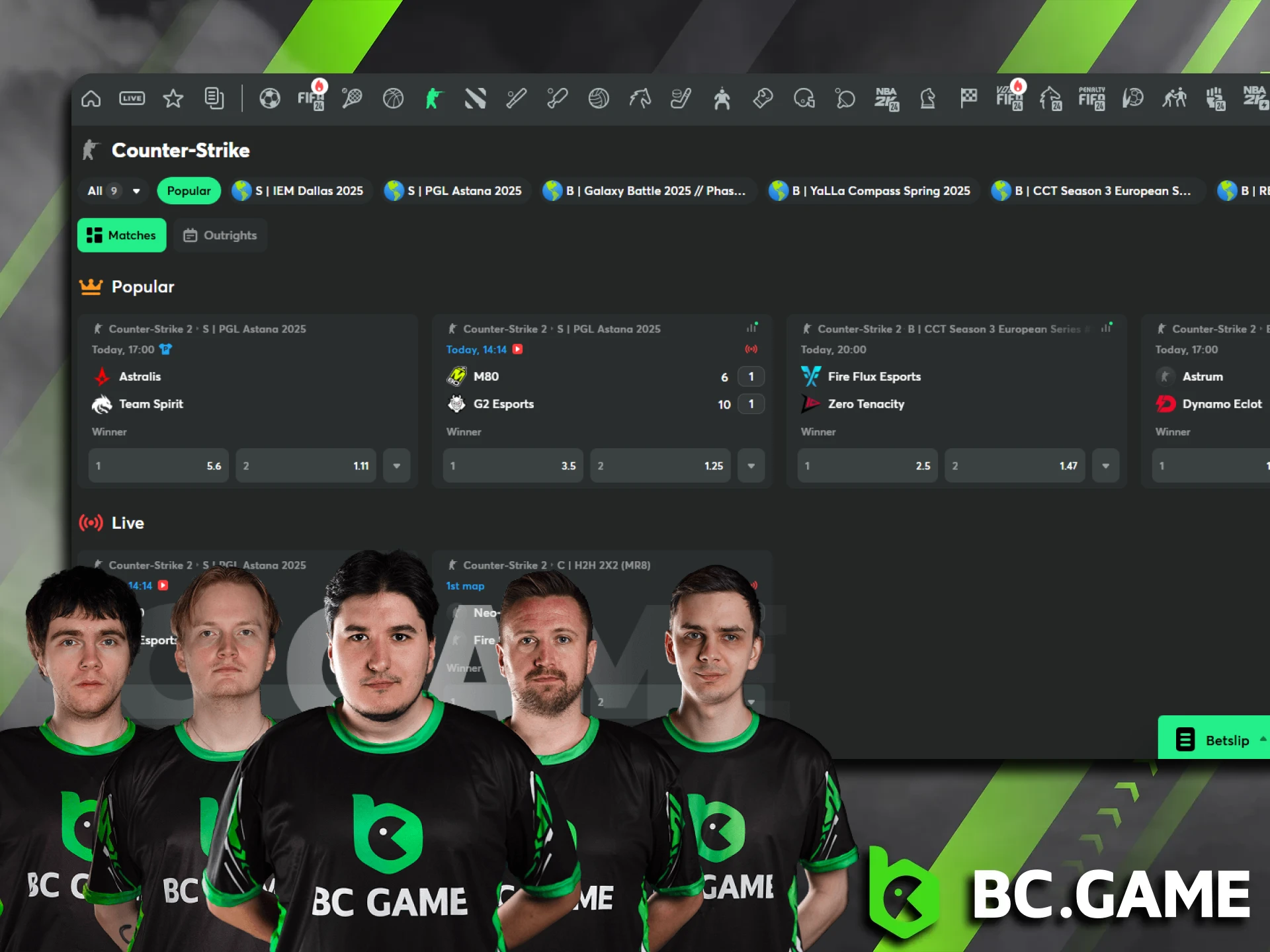 Check out the players of the BC Game Counter Strike 2 team.