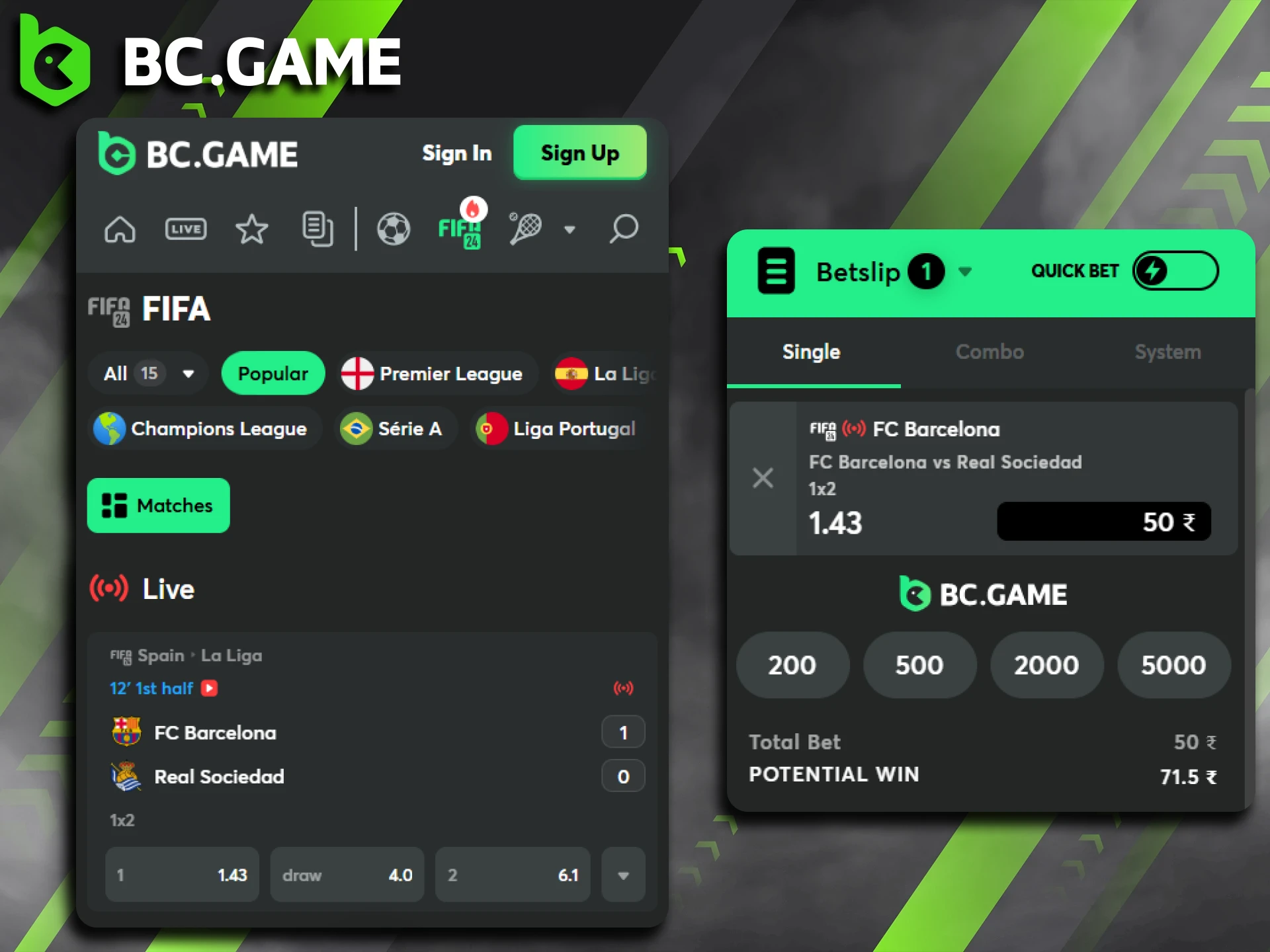 Start betting on FIFA at BC Game bookmaker.