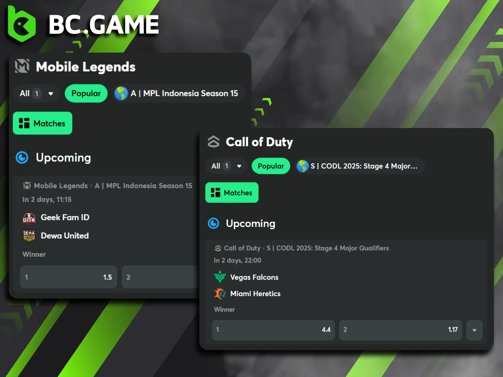 See all the popular games for betting at BC Game bookmaker.