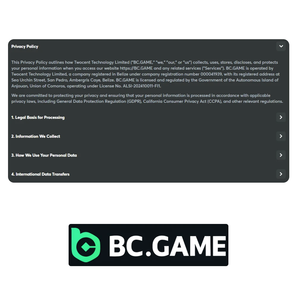 Familiarize yourself with the privacy policy of the BC Game website.