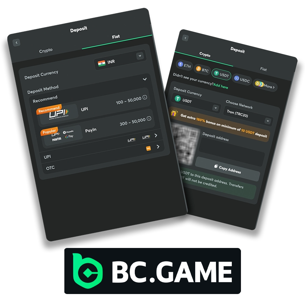 Fund your BC Game personal account using popular methods.