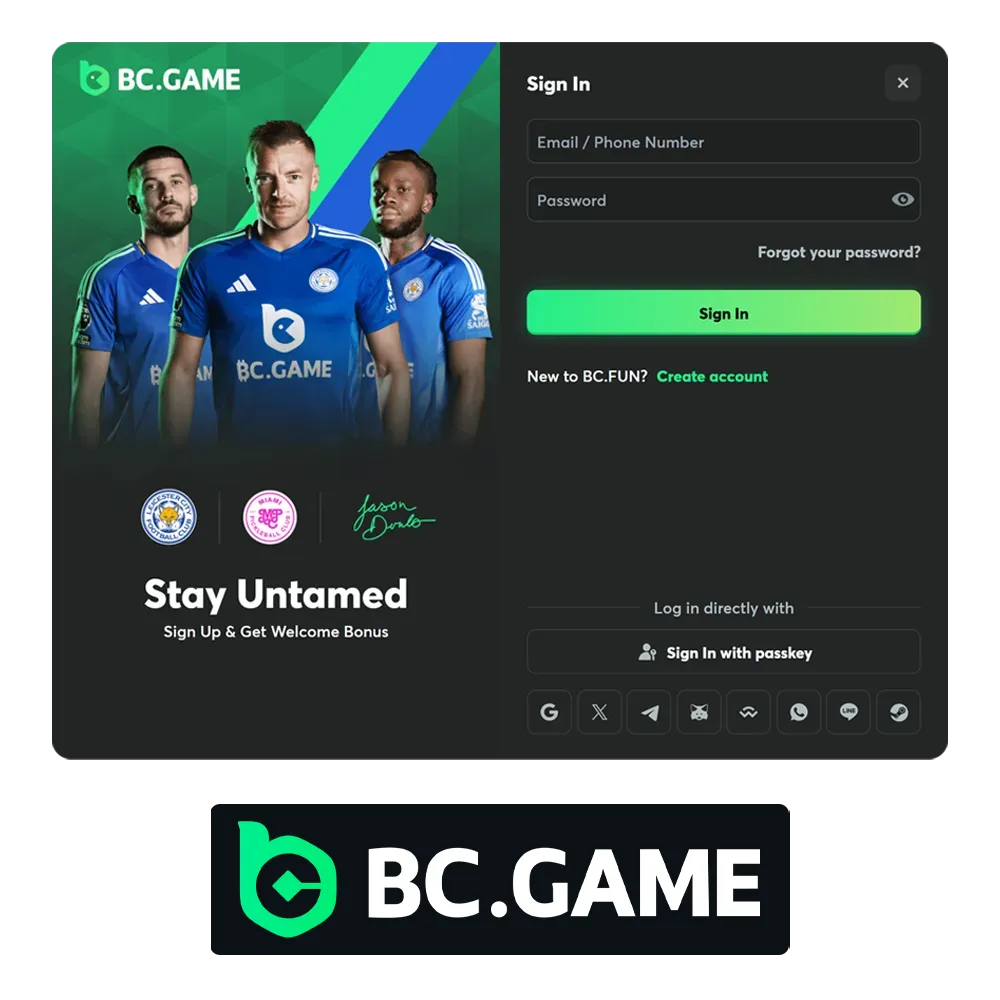 To log in to your BC Game account, use the data provided during registration.