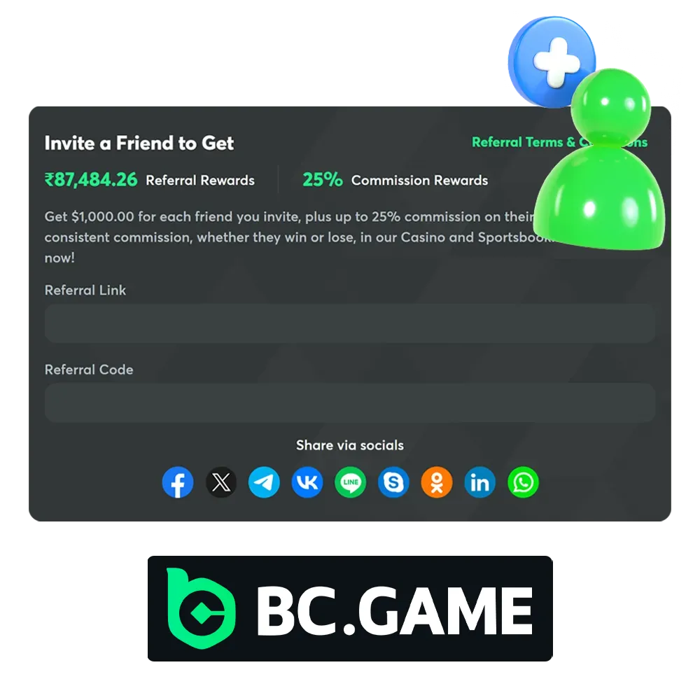 Invite friends to sign up using your link on BC Game and get rewards.
