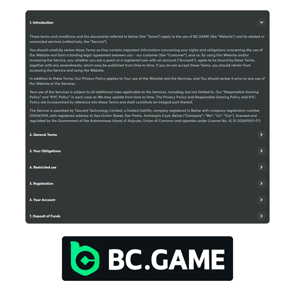 Familiarise yourself with the terms and conditions of the BC Game platform.