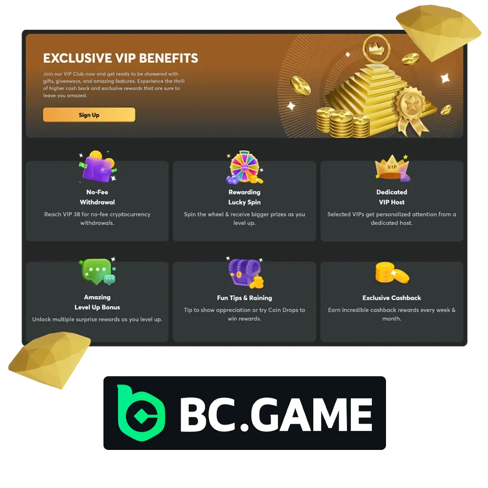 Join BC Game's VIP Club and receive exclusive bonuses.