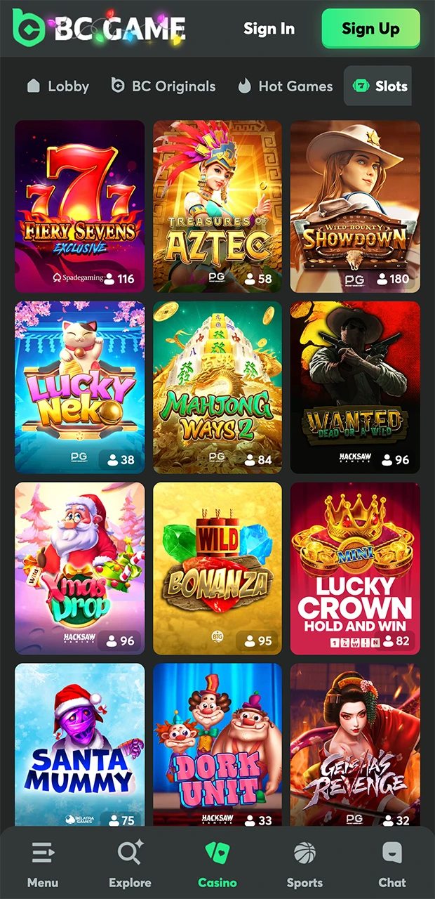 The casino section of the BC Game.