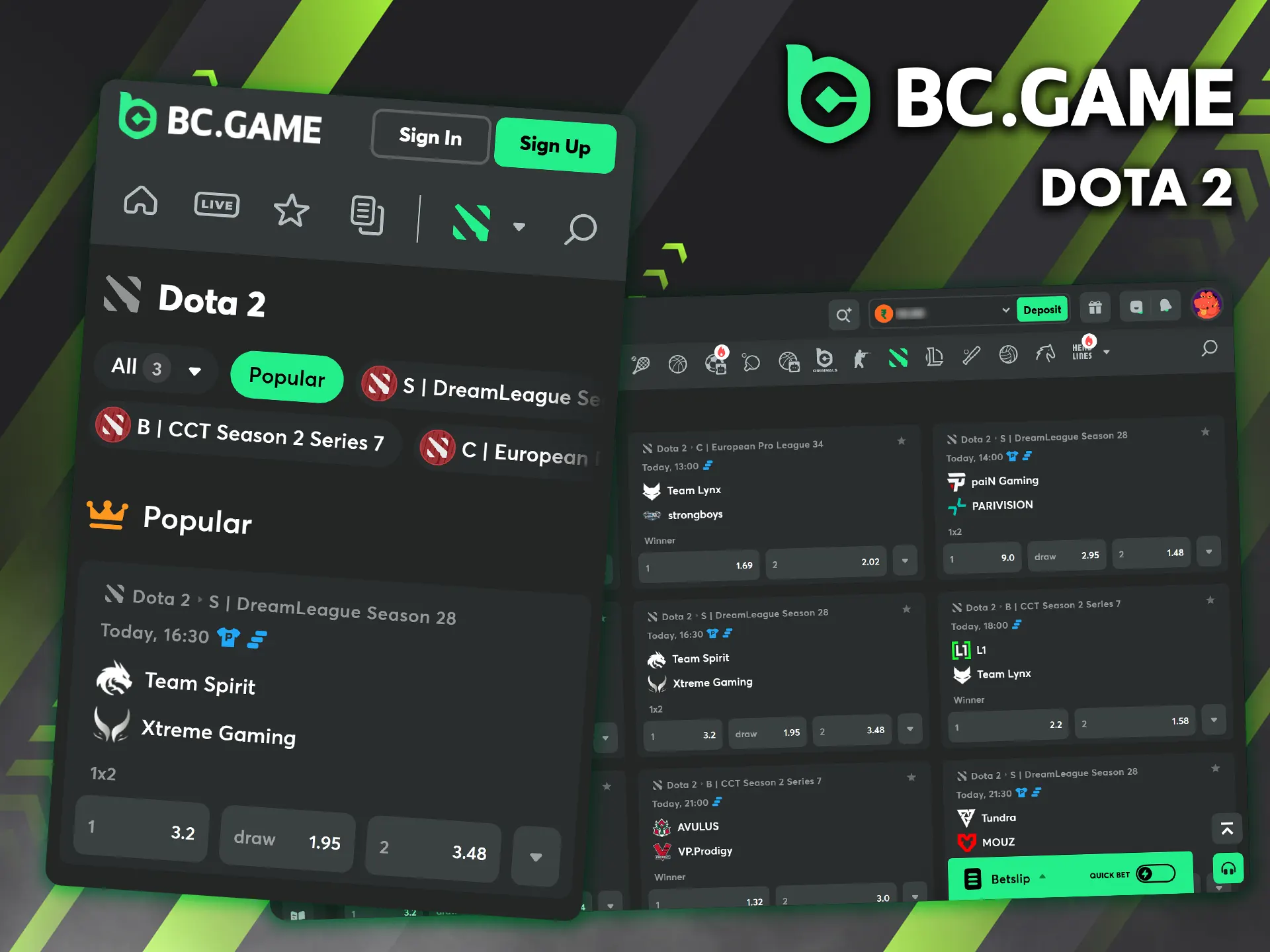 Dota 2 is available for betting among other games at BC Game.