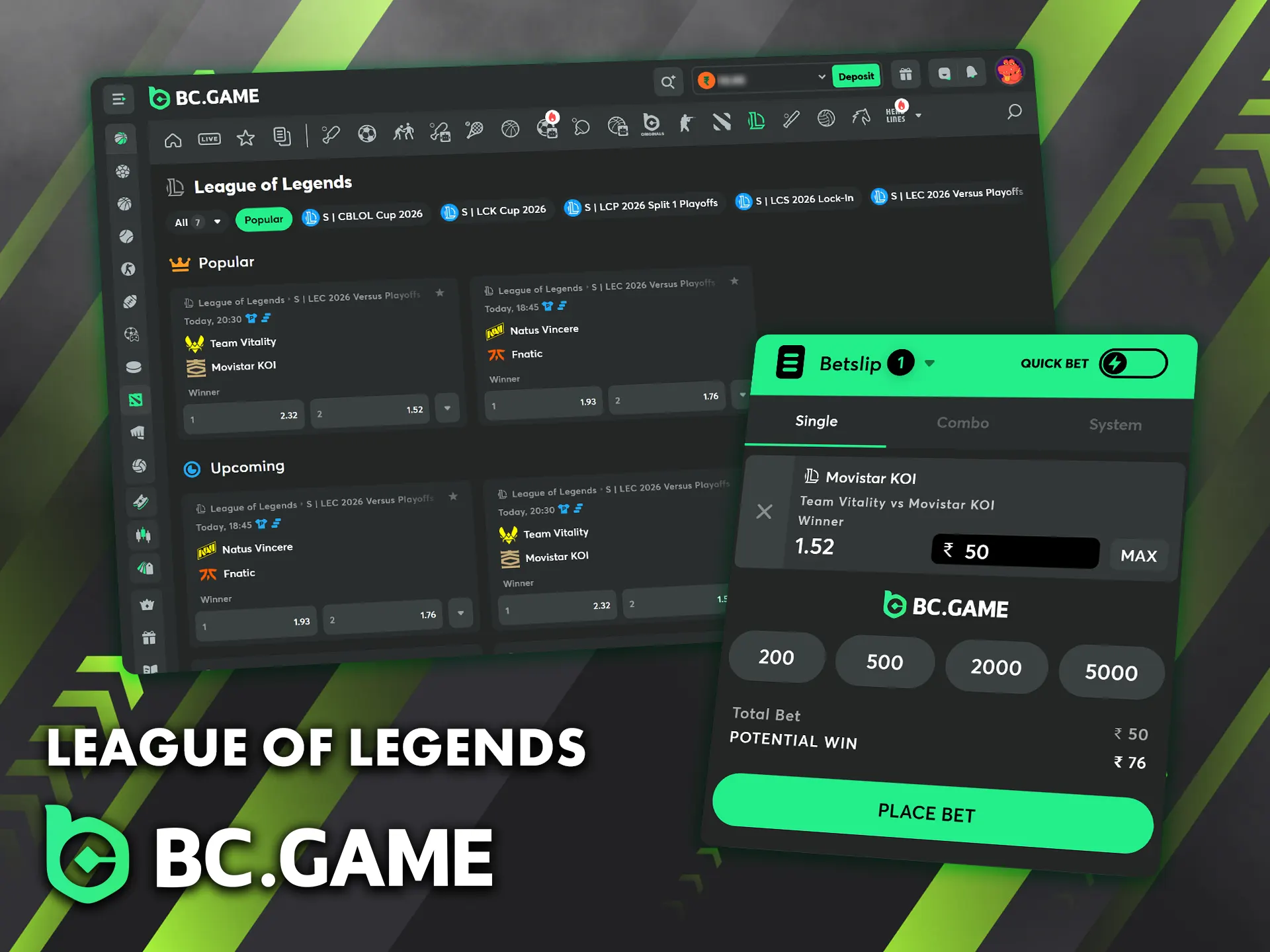 Bet on League of Legends matches at BC Game.