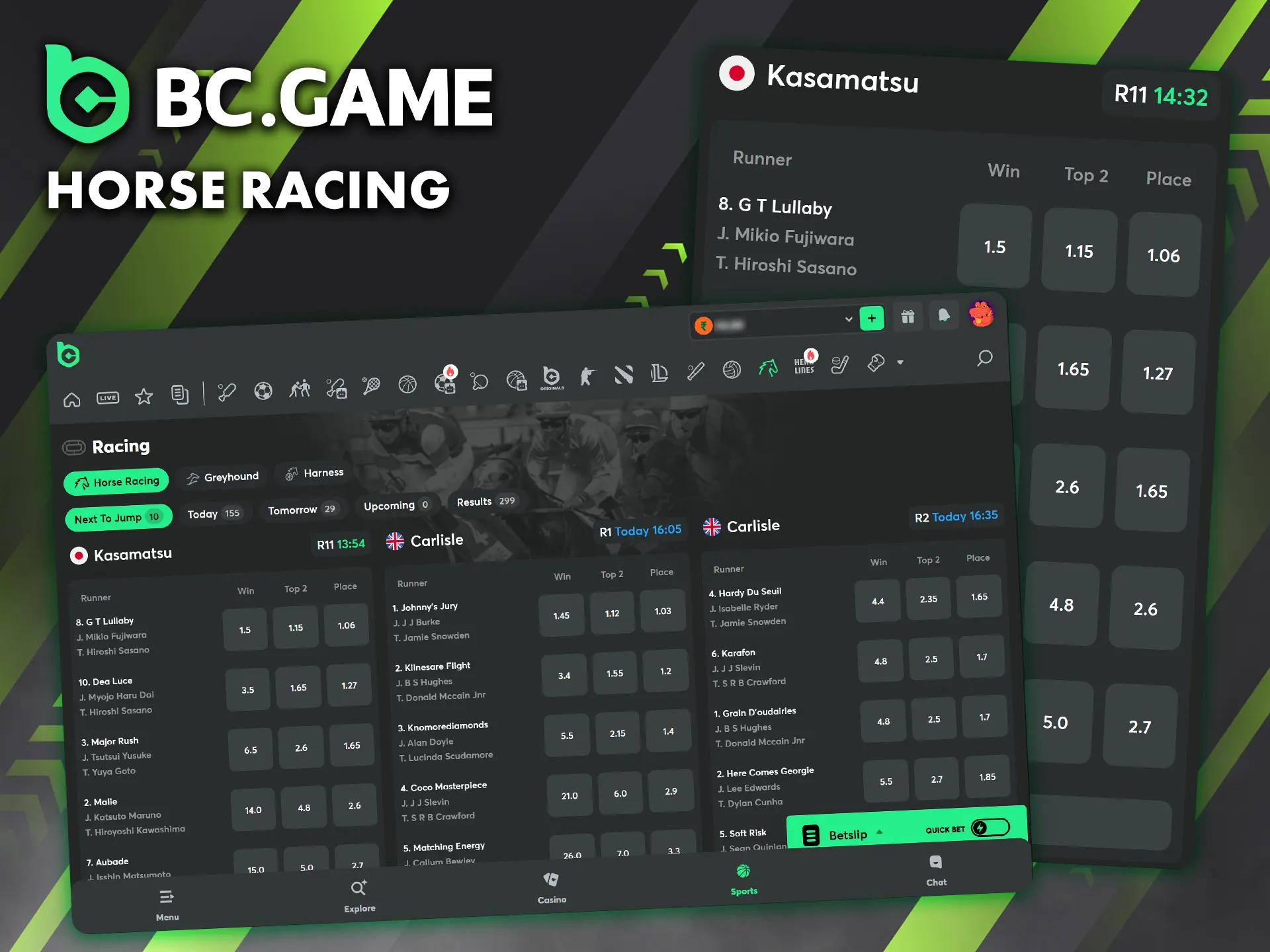 Choose a race and place a bet at BC Game bookmaker.