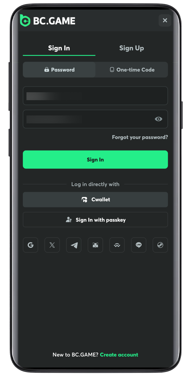 Log in to your BC Game account and start playing.