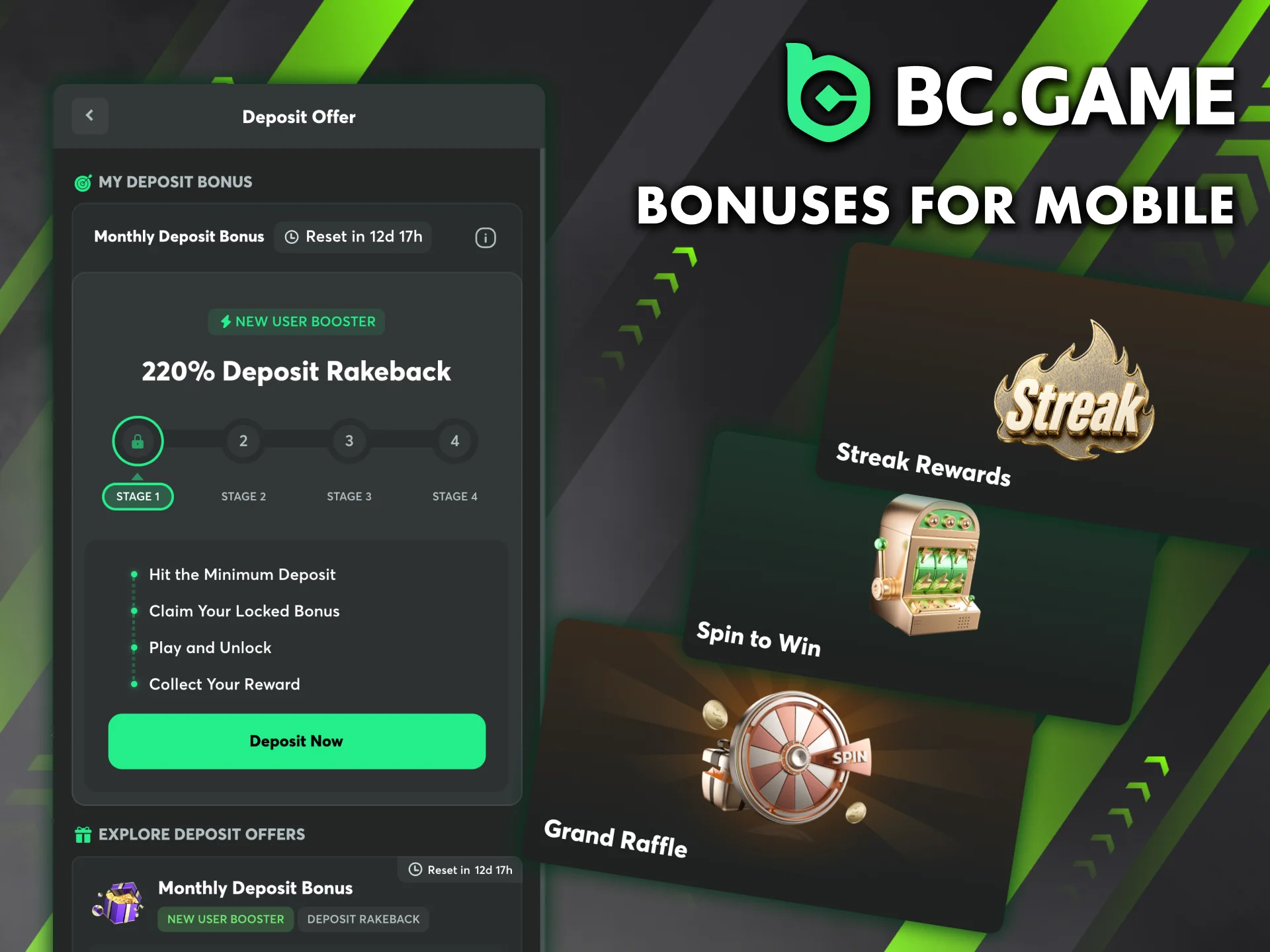 BC Game mobile app users get the same bonuses as desktop players.