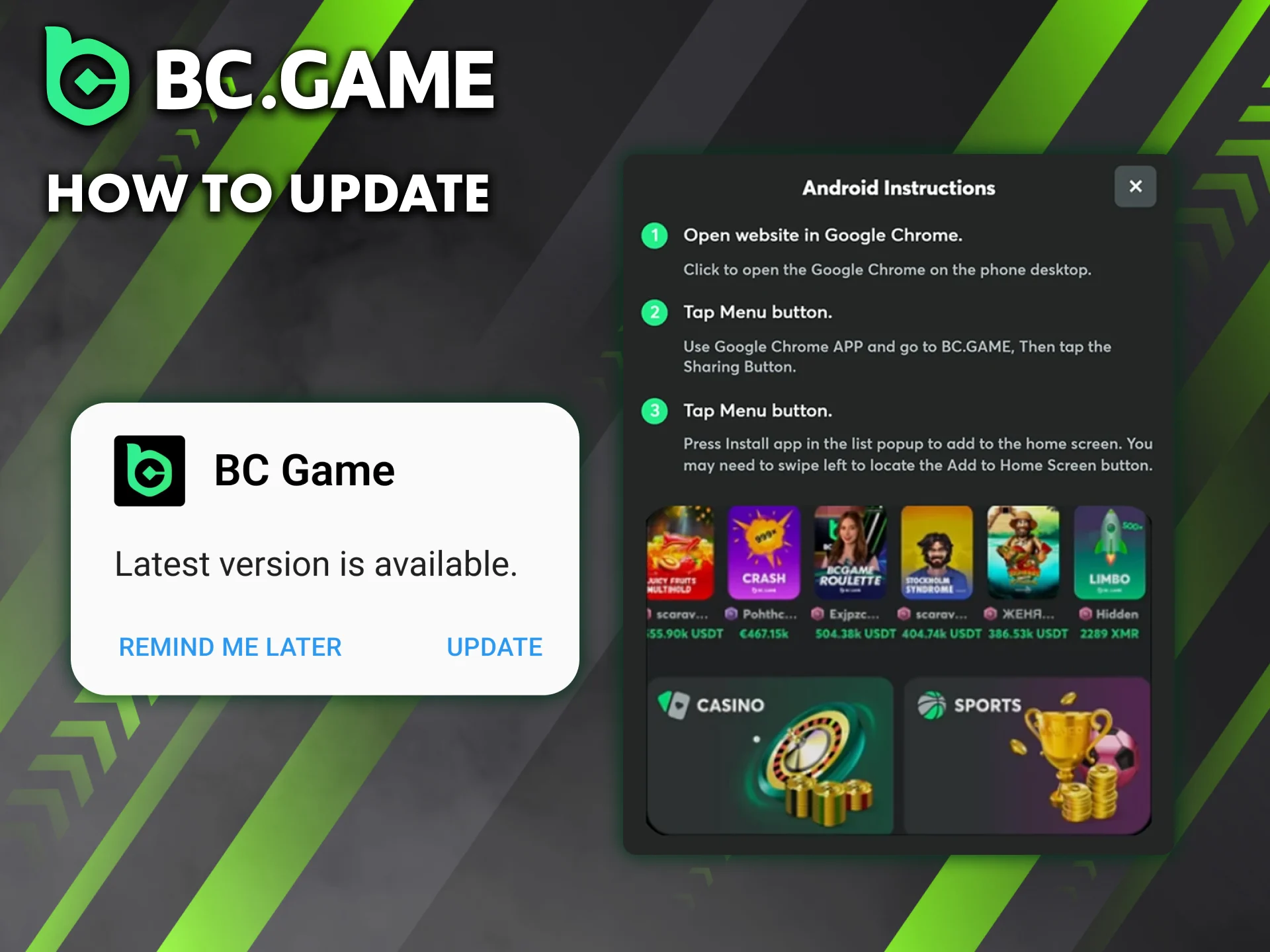 Learn how to update the BC Game app for Android.