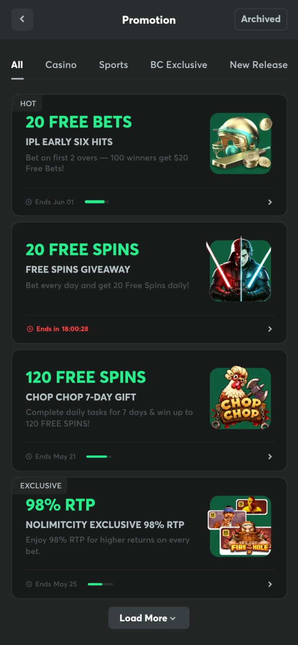 BC Game's bonuses and promotions section.