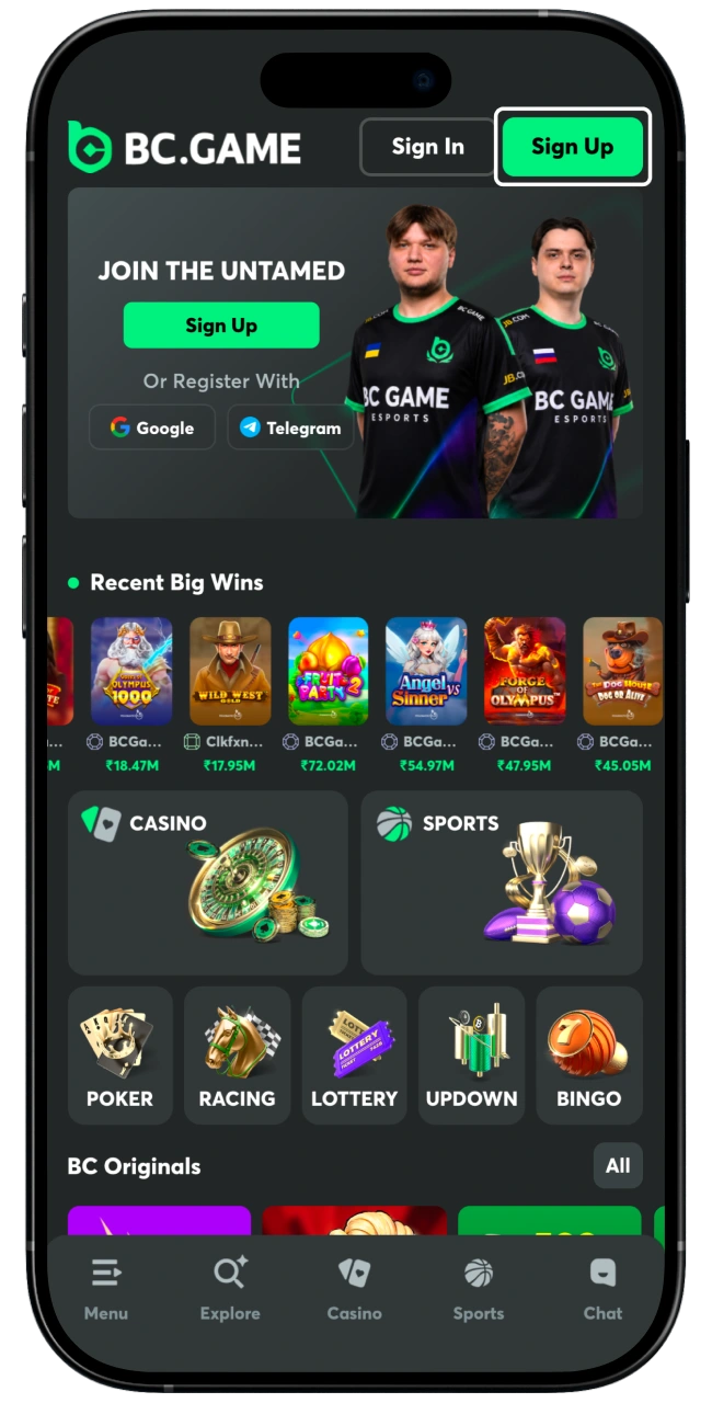 Start creating a BC Game account.