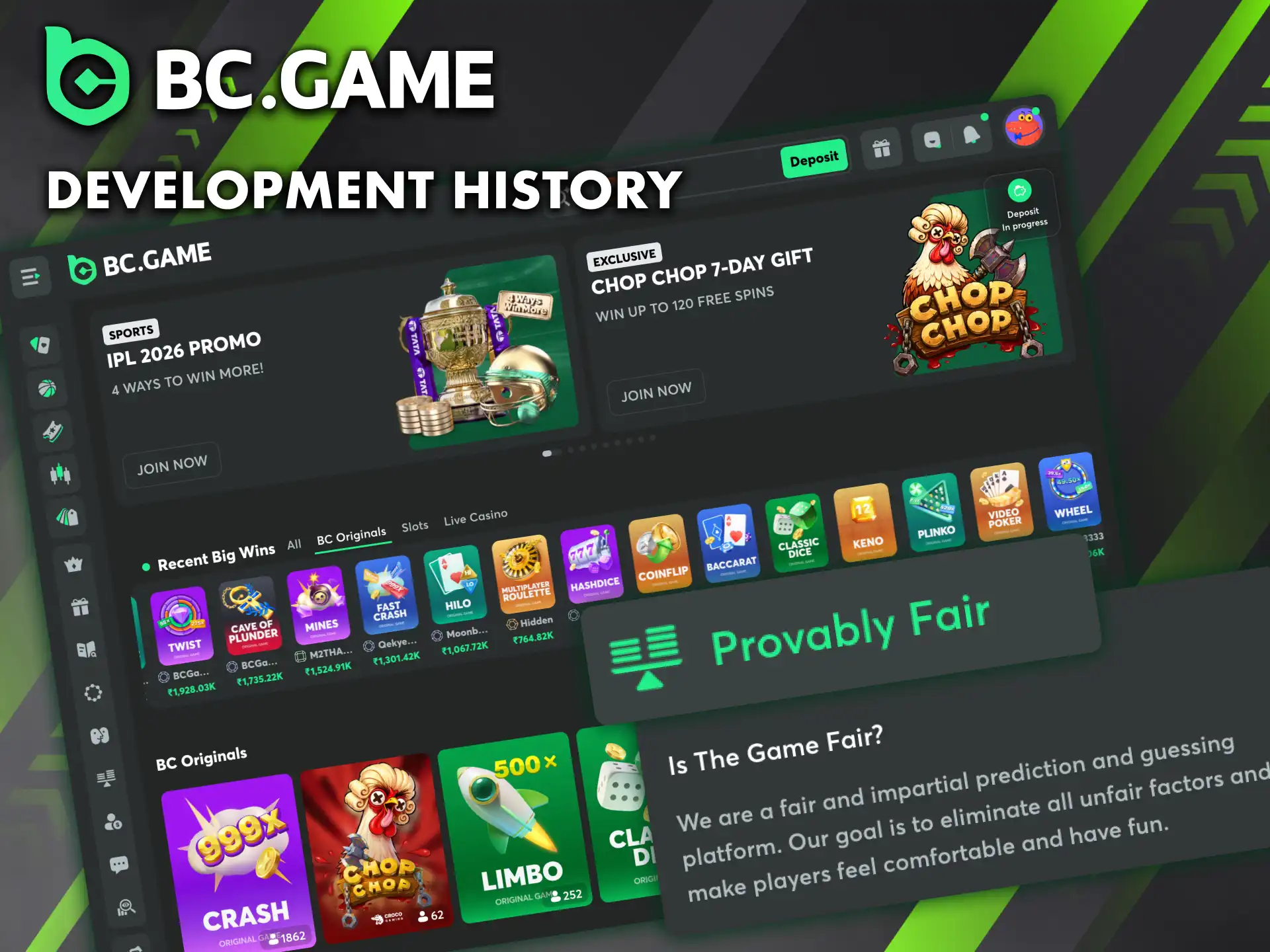 Designed with innovation in mind, BC Originals guarantee player trust through Provably Fair systems and blockchain.