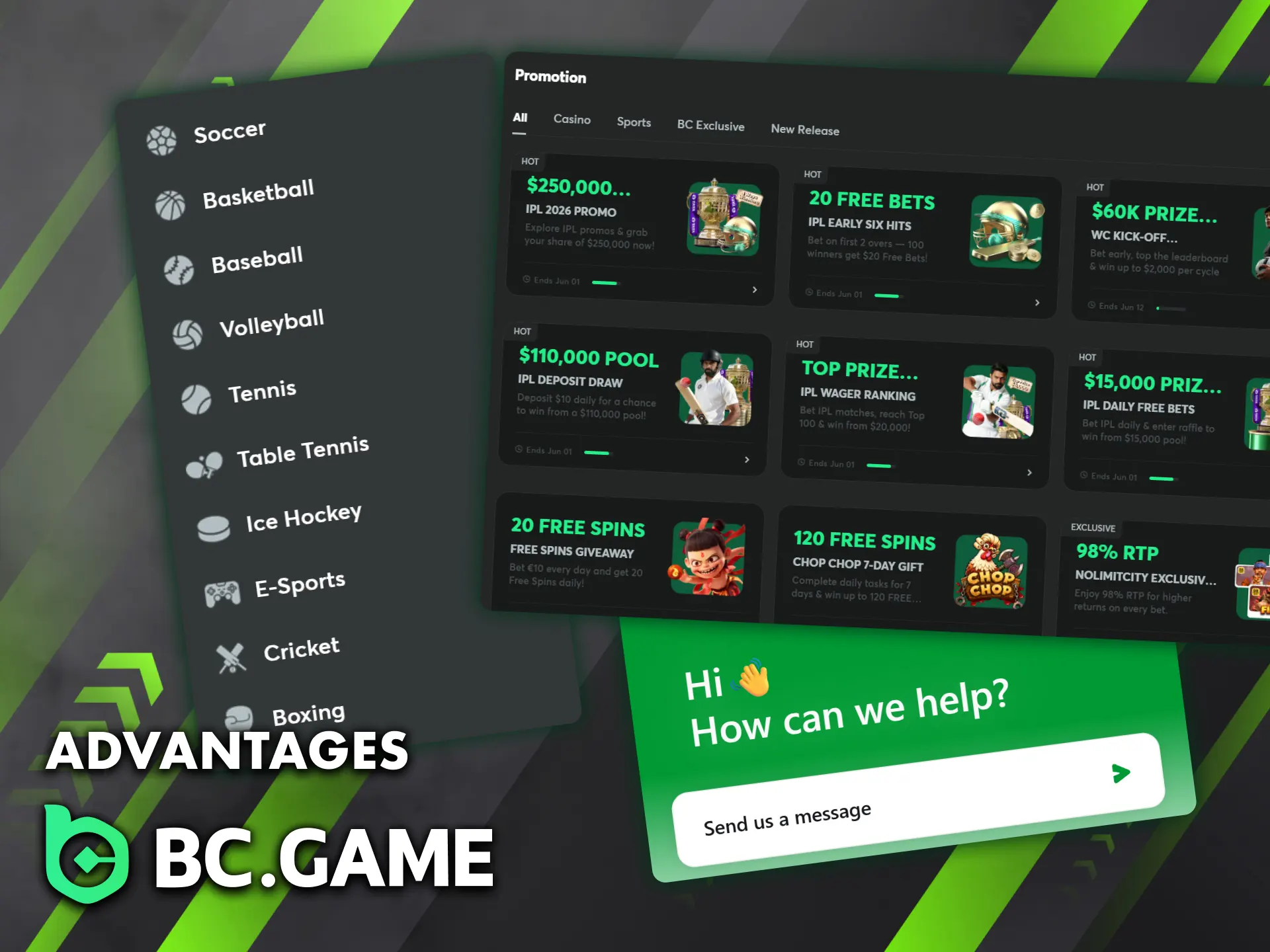 BC Game stands out with a mobile app, generous bonuses, and 24/7 support for Indian bettors.