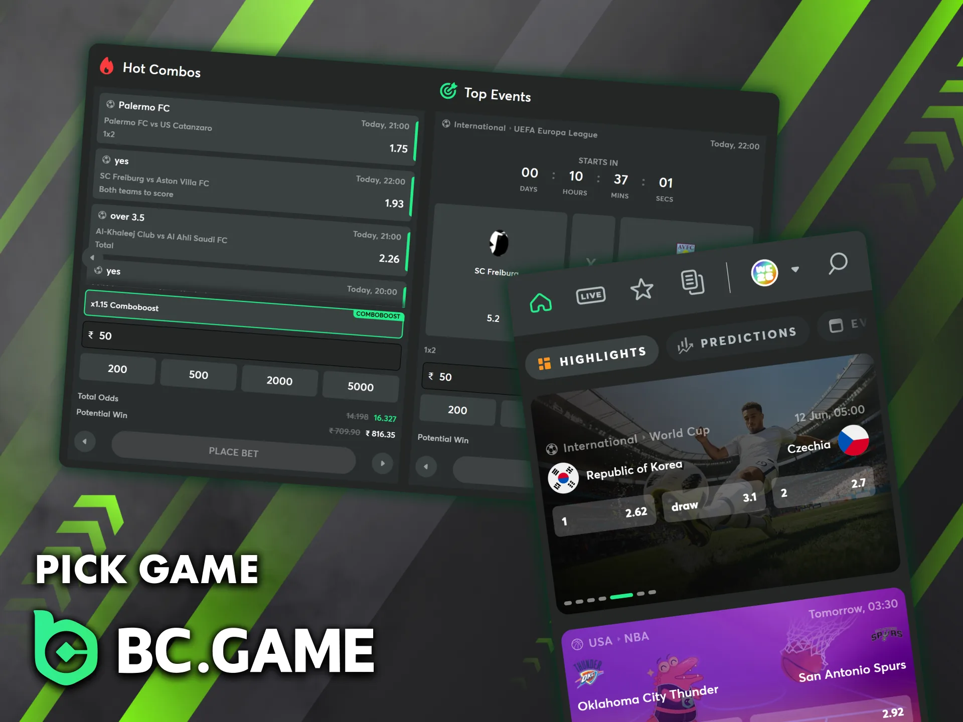 Choose your favorite sports game on BC Game and enjoy live or upcoming match betting.