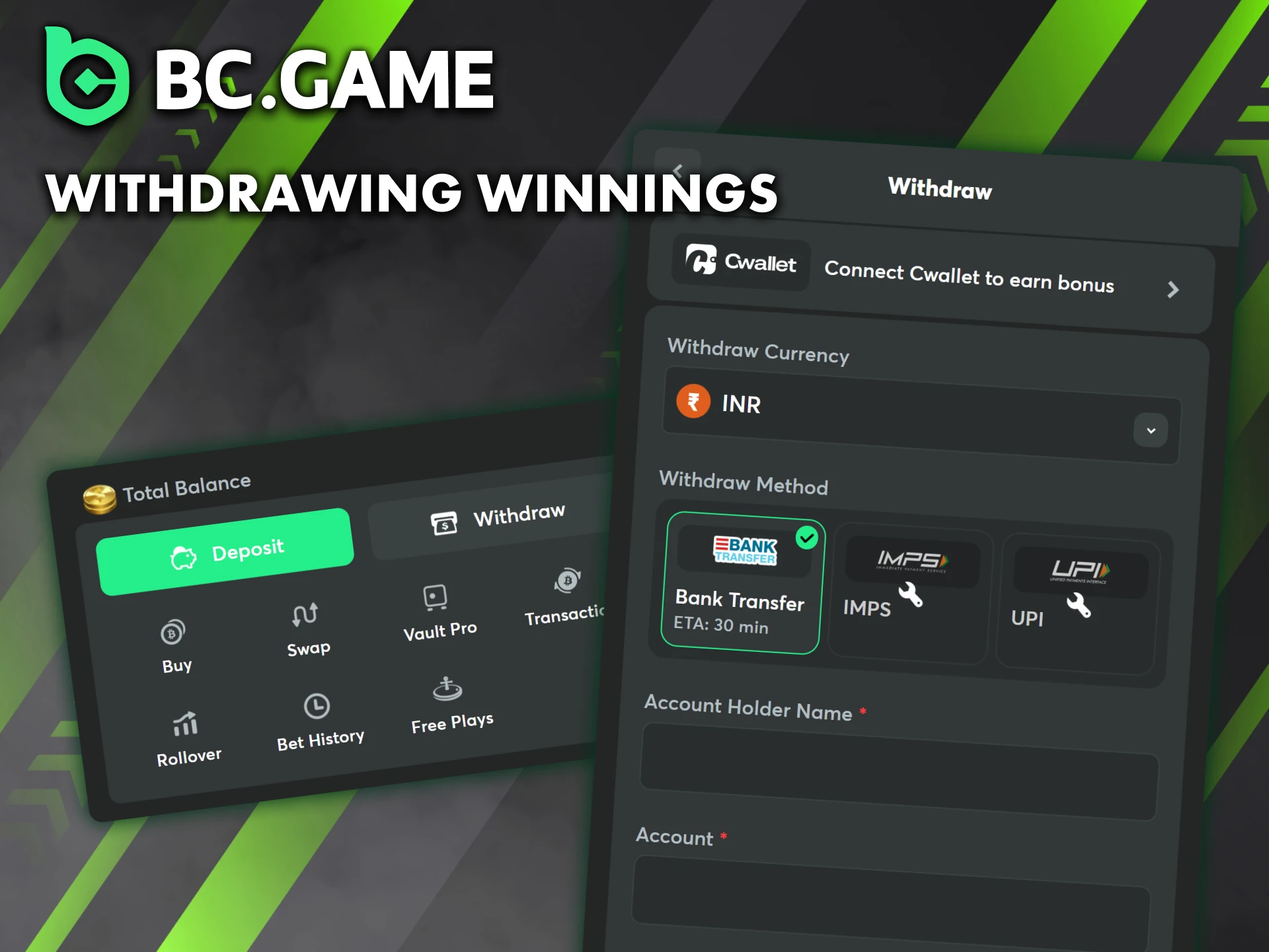 BC Game makes withdrawals simple: choose Crypto or Fiat and receive your funds swiftly.